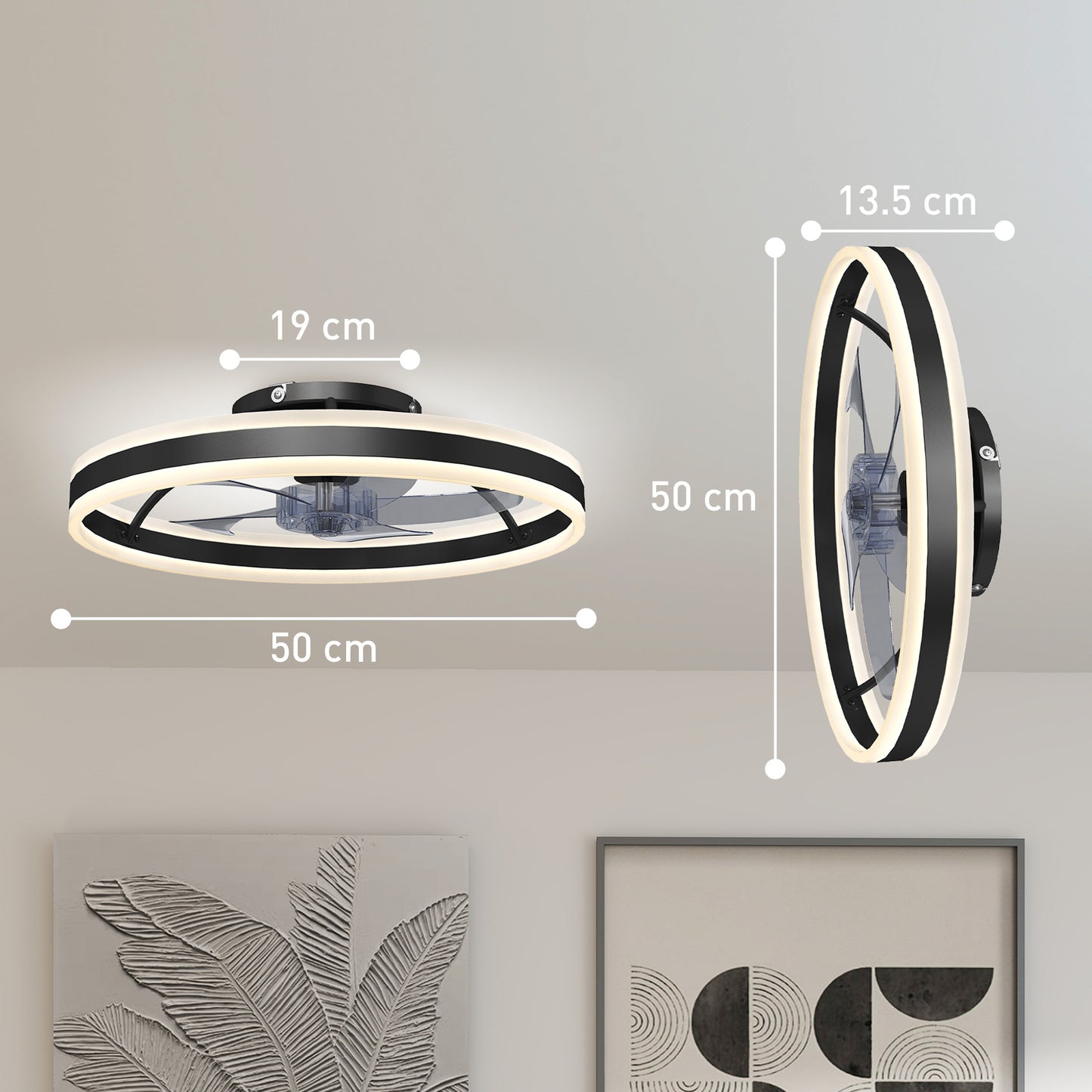 HOMCOM Ceiling Fan With Light And Remote LED Mount With 3 Colour Temperatures 6 Speeds 50 CM Black