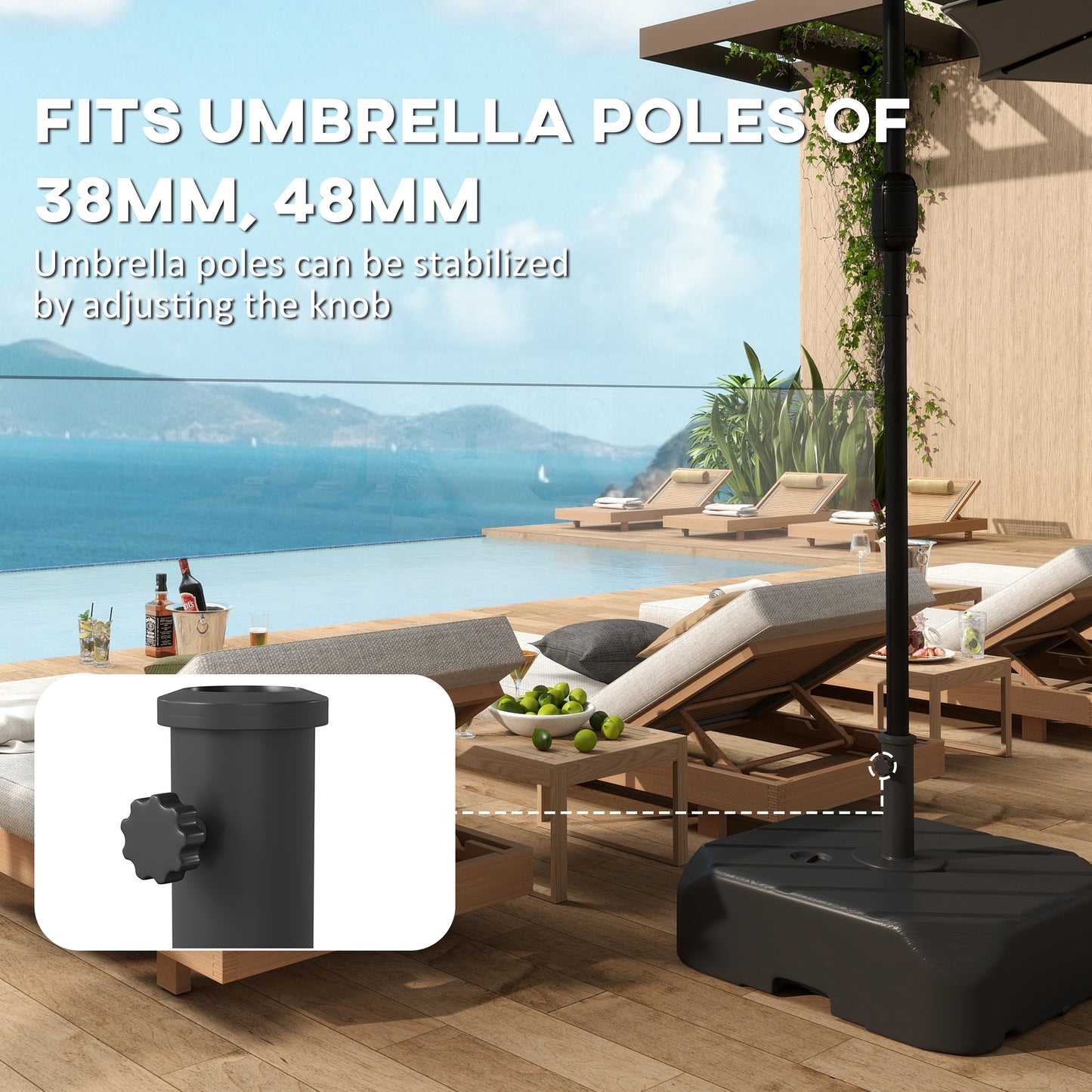 Outsunny Garden Parasol Base On Wheels With Telescopic Handle Fillable To 72 Kg Or 45 Kg Black