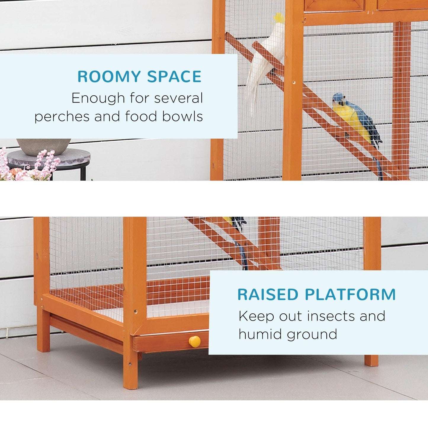 PawHut Orange Wooden Bird Aviary Cage with Pull Out Tray, 2 Doors - ALL4U RETAILER LTD