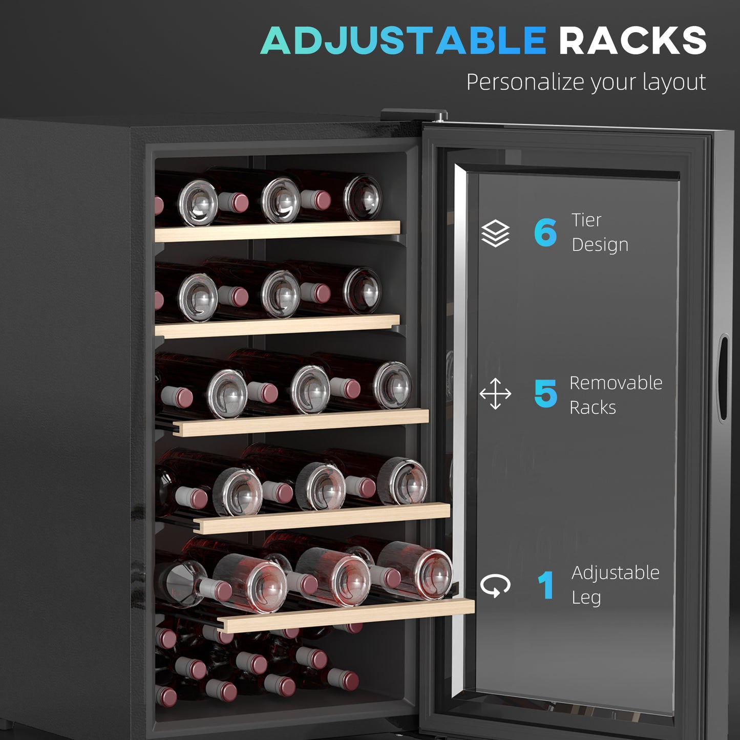 HOMCOM 41 Bottle Wine Fridge 91 Litre Freestanding Wine Cooler Glass Door LED Touch Screen Temperature Control Black