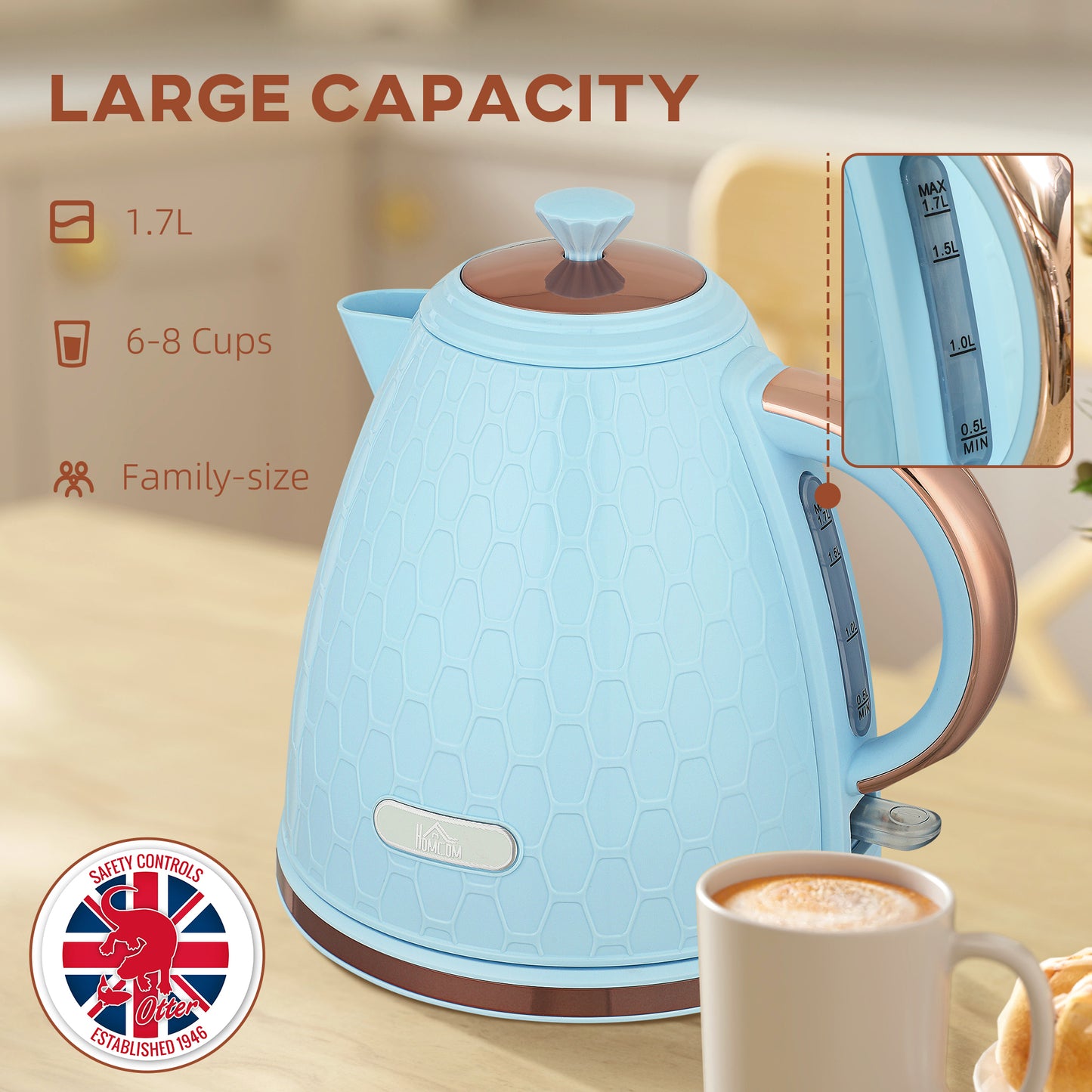 Homcom 3 Kilowatt Rapid Boil Kettle Honeycomb Design Light Blue Fast 42 Second Cup