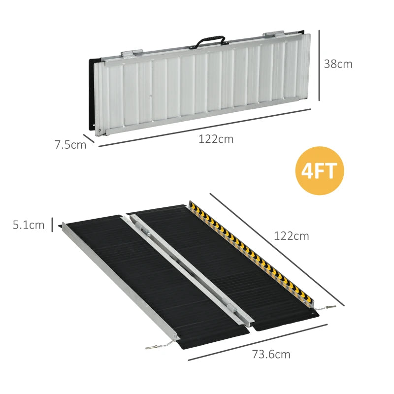 HOMCOM Wheelchair Ramp | 122L x 73Wcm | 272KG Capacity | Folding Aluminium Threshold Ramp with Non-Skid Surface | Transition Plates for Home, Steps, Stairs, Curbs, Doorways - ALL4U RETAILER LTD