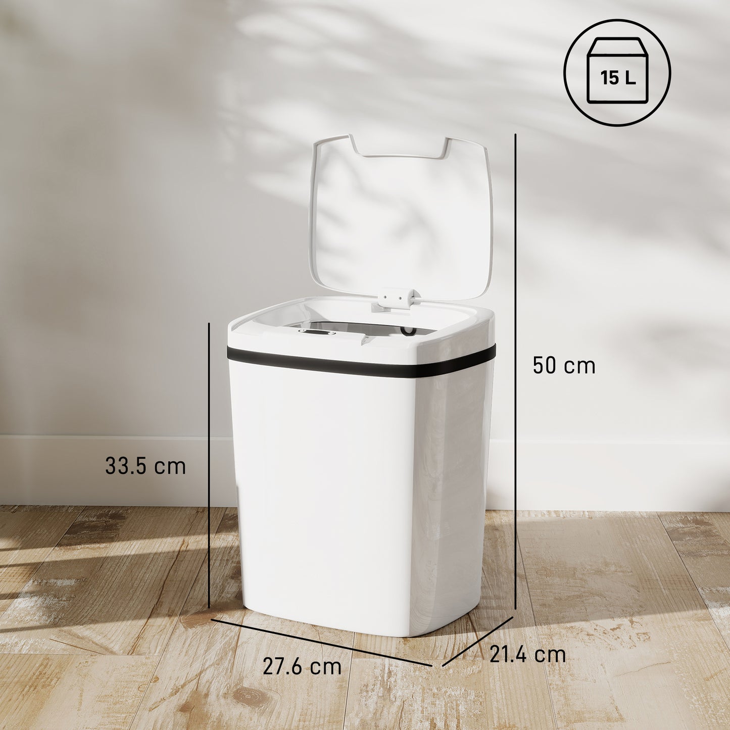 Homcom 15L Sensor Bin Touchless Kitchen Bin Battery Operated Automatic Open Easy Clean White