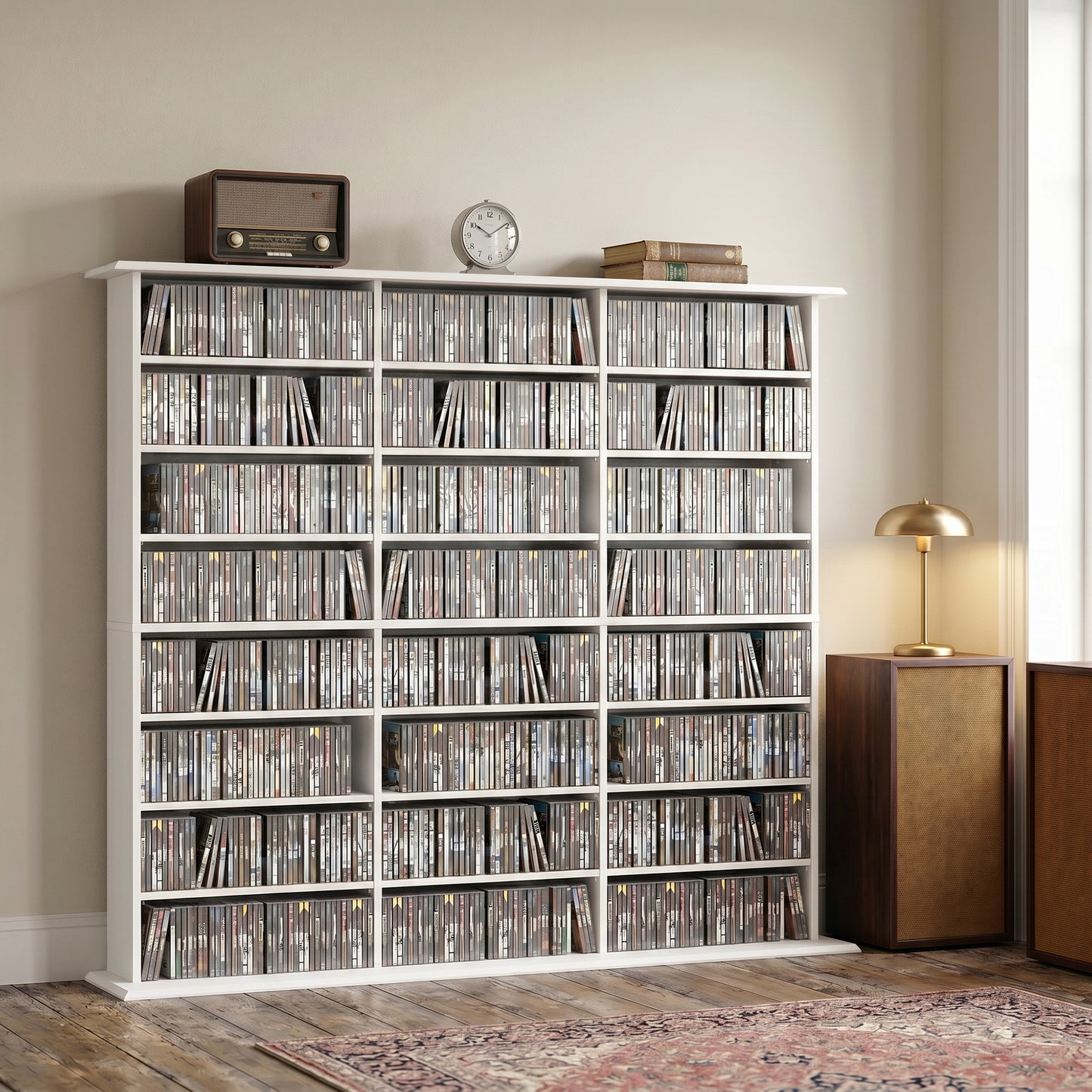HOMCOM 1032 CD And 594 DVD Blu Ray Storage Unit With 24 Compartments And 18 Adjustable Shelves White