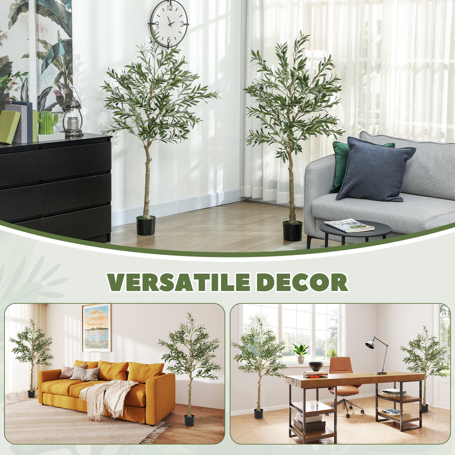Homcom Set Of Two Silk Leaf Artificial Olive Trees With Cement Filled Pots For Home Decor