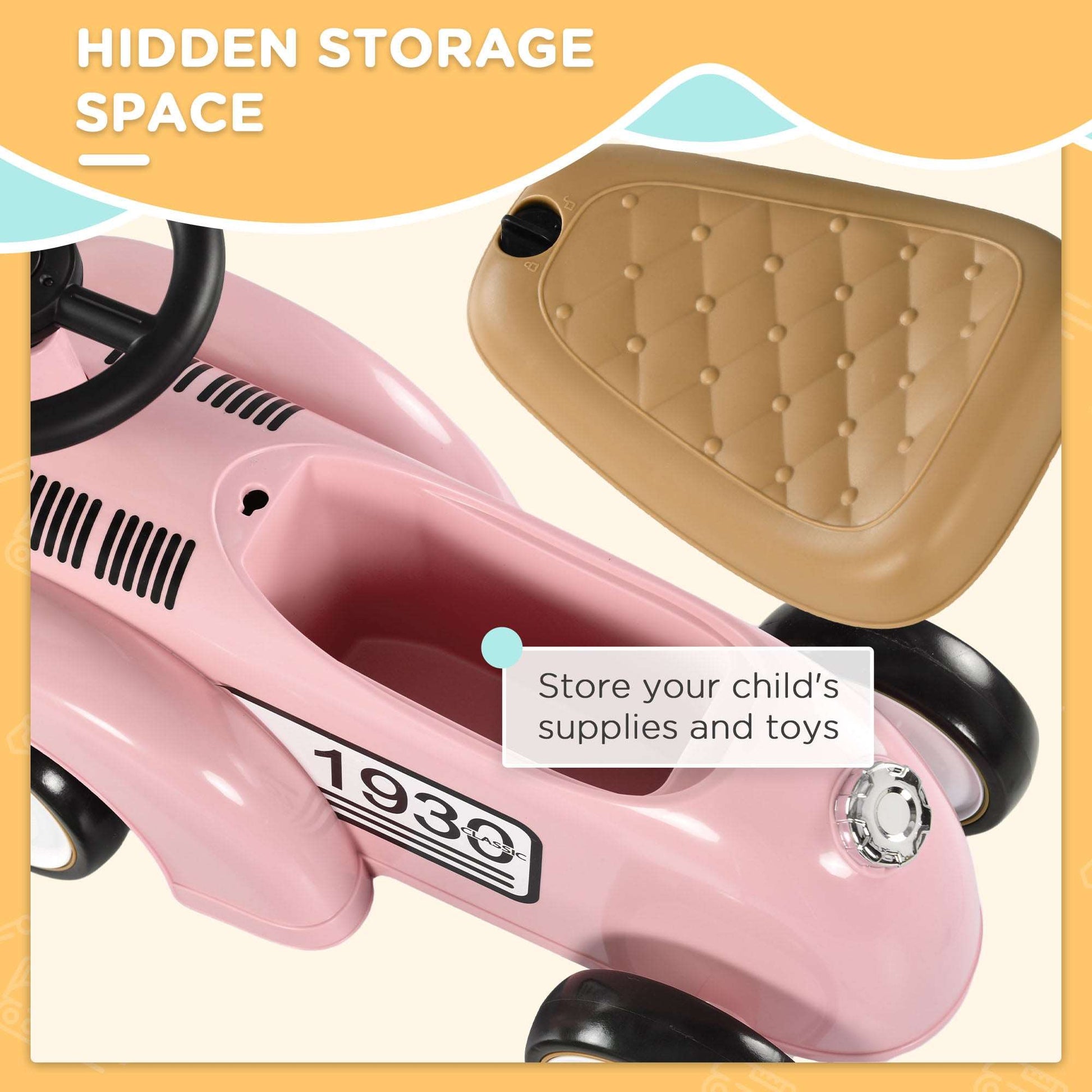 AIYAPLAY Foot Floor Slider Toddlers Under Seat Storage Ride Sliding Car Horn Aged 12-36 Months Pink - ALL4U RETAILER LTD