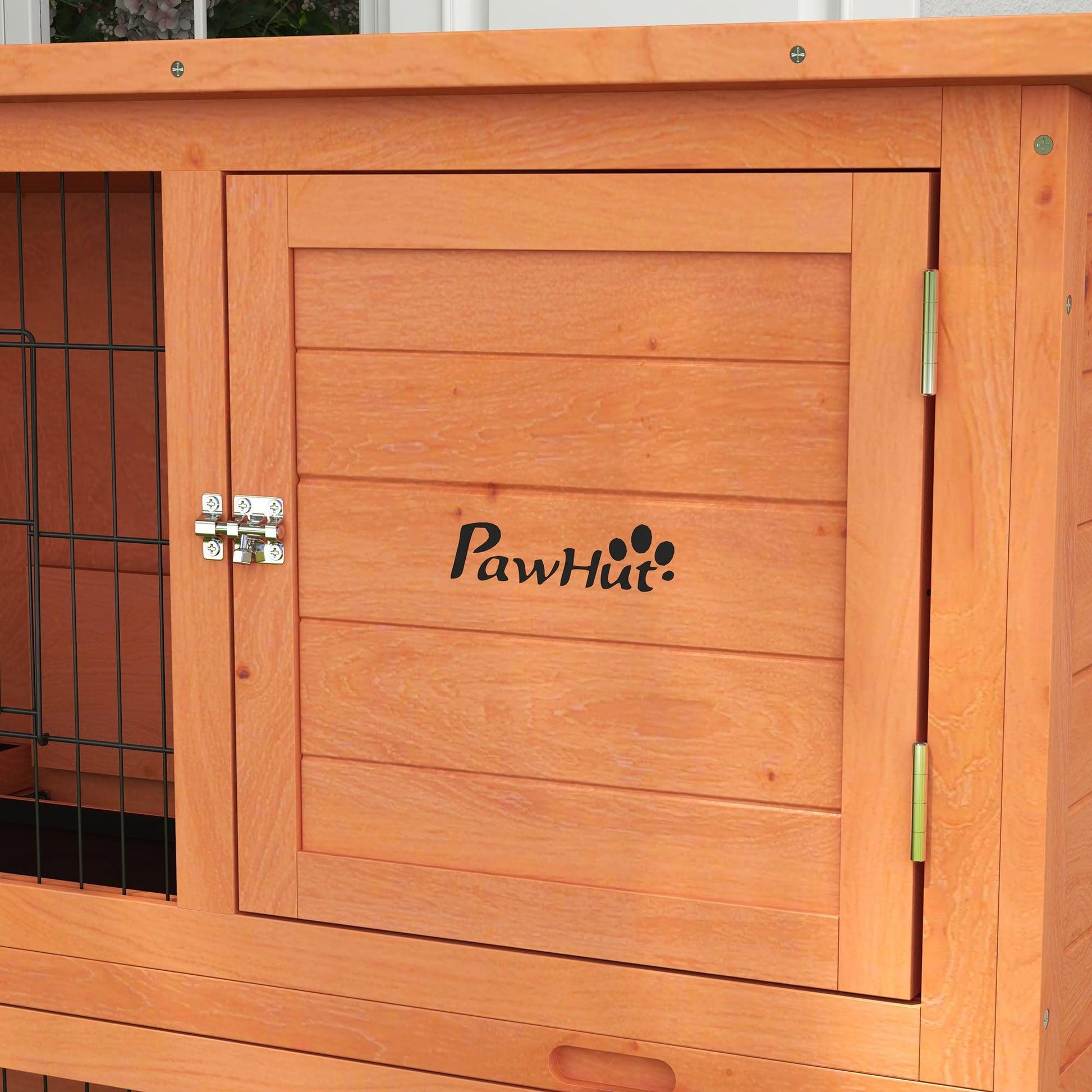 PawHut 2 Tier Antiseptic Wood Rabbit Hutch with Run Outdoor Orange - ALL4U RETAILER LTD
