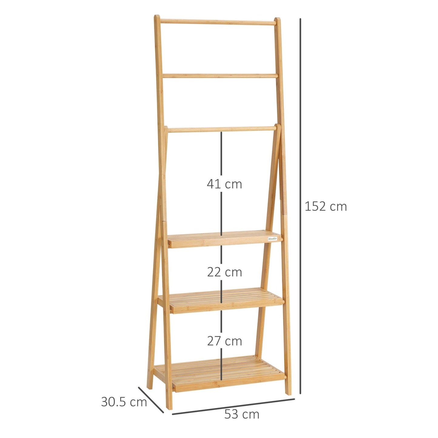 kleankin Foldable Natural Bamboo Towel Rack with 3 Towel Rails and 3 Shelves - ALL4U RETAILER LTD