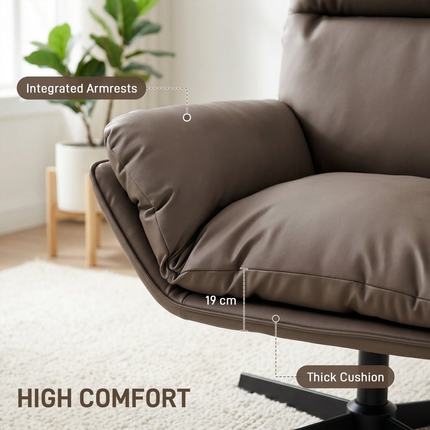 HOMCOM Accent Chair 360 Swivel Armchair For Living Room With Padded Cushion Cat Scratch Resistant Fabric Dark Brown