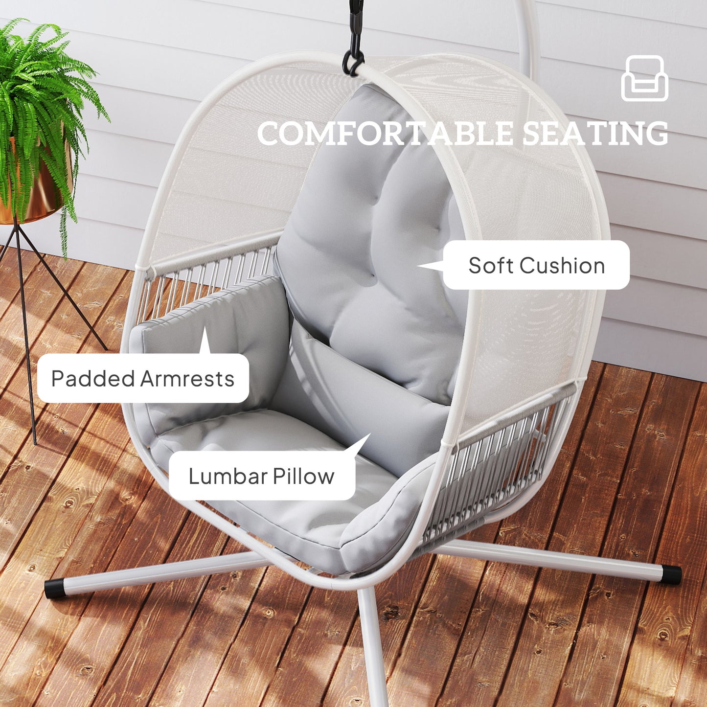 Outsunny Hanging Egg Chair With Cushion Light Grey Outdoor Patio Lounge Chair With Powder Coated Steel Frame