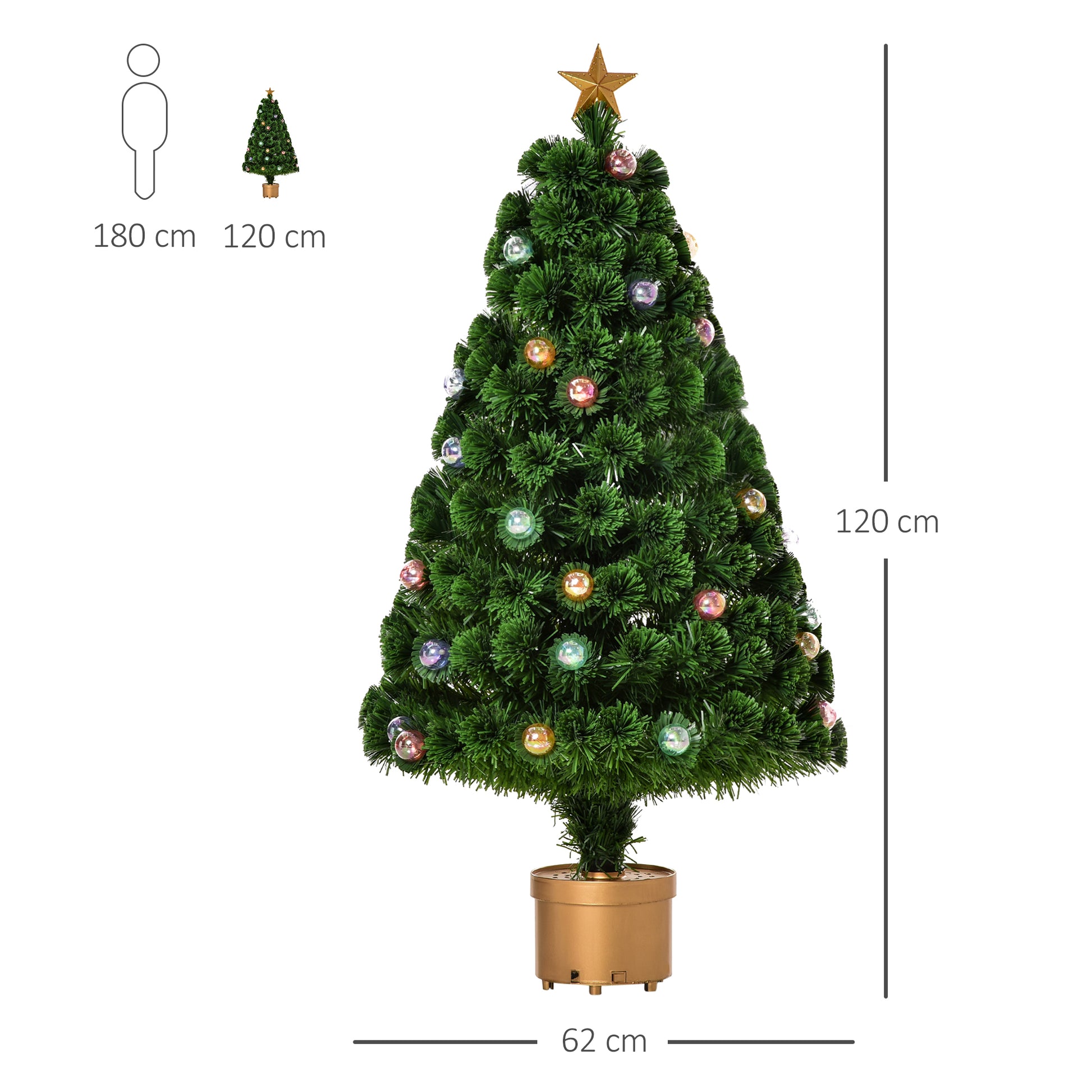 HOMCOM 4FT Illuminated Fiber Optic Christmas Tree with Golden Stand – Festive Indoor Holiday Decoration in Green - ALL4U RETAILER LTD