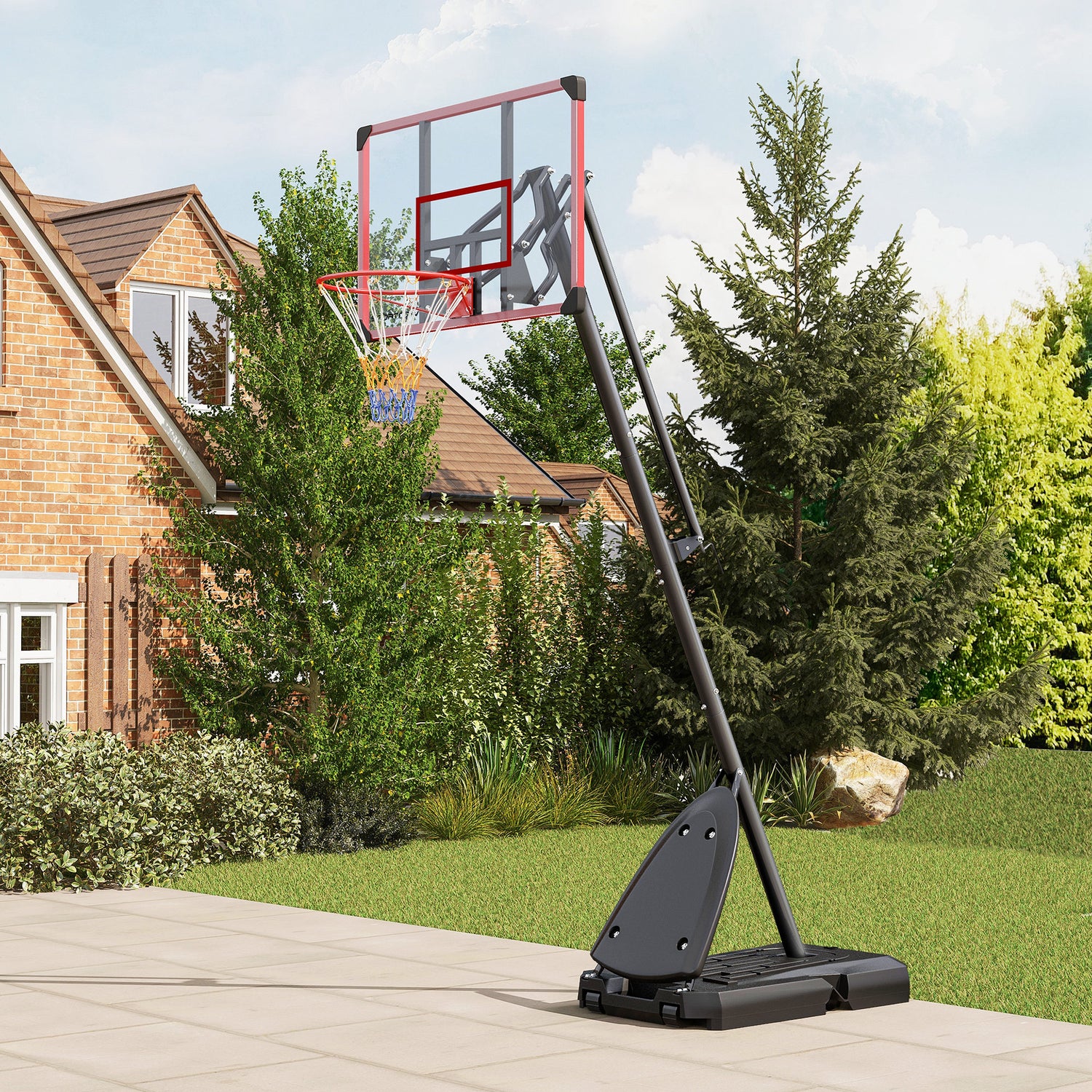 Outsunny Adjustable Portable Basketball Hoop with Weighted Base and Wheels - Red - ALL4U RETAILER LTD