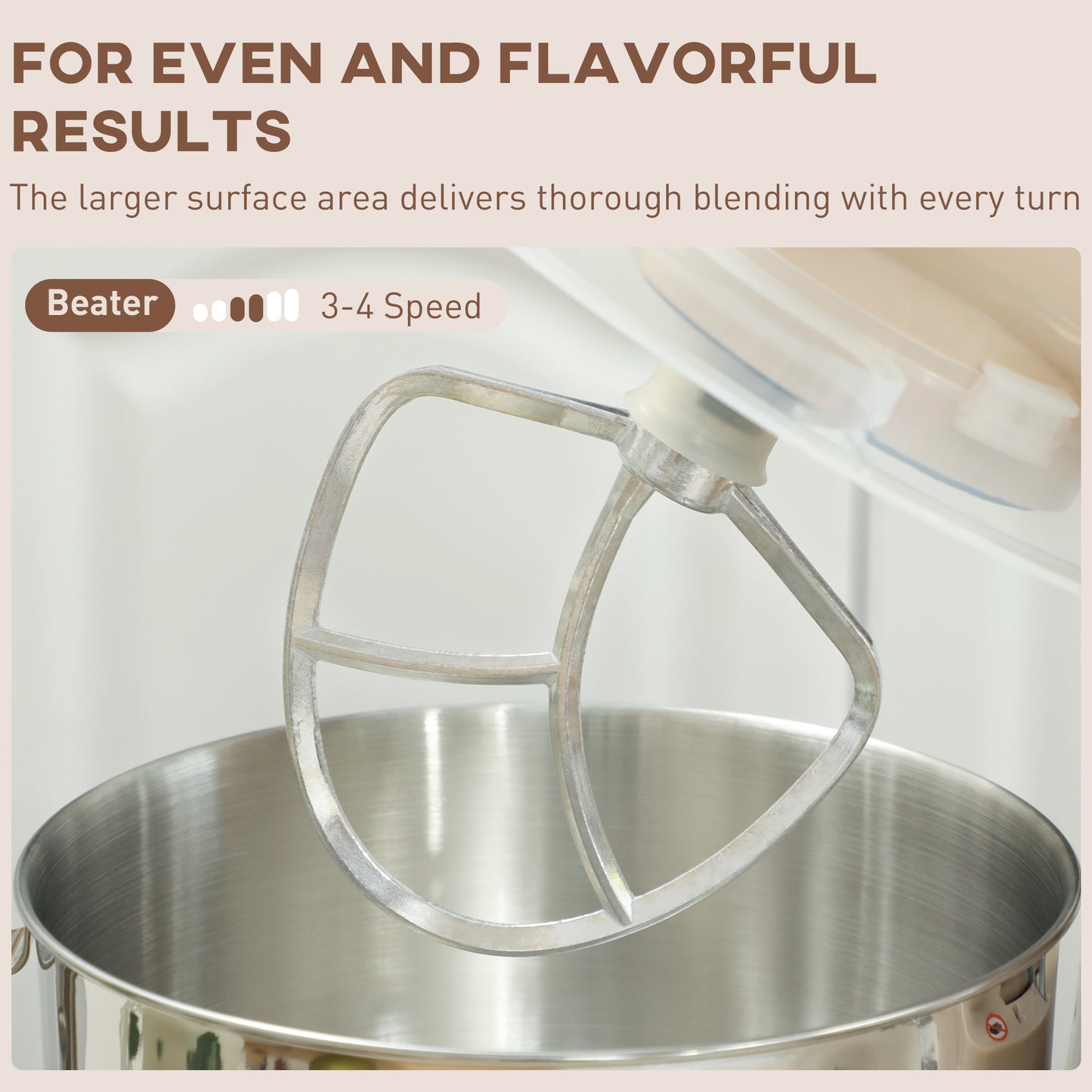 HOMCOM 1300W Stand Mixer With Accessories Beige 6 Speeds And Pulsation 4.5L Stainless Steel Bowl
