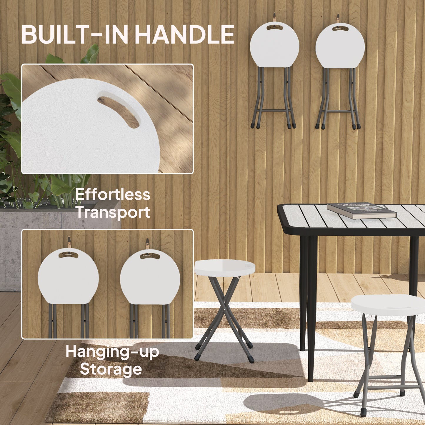 Outsunny Set Of Four Folding Carry Stools White For Garden Camping Lightweight And Portable