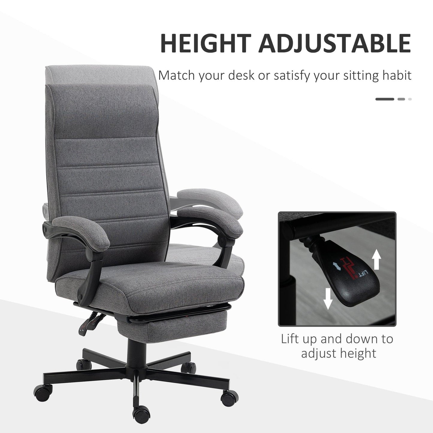 Vinsetto High-Back Office Chair with Adjustable Height, Reclining Swivel, Grey - ALL4U RETAILER LTD