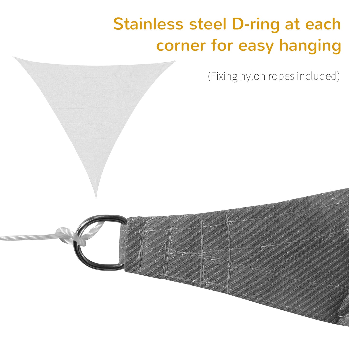 Outsunny Triangle Outdoor Shade Saily - UV-Blocking Canopy with Steel Rings & Ropes, Grey - ALL4U RETAILER LTD