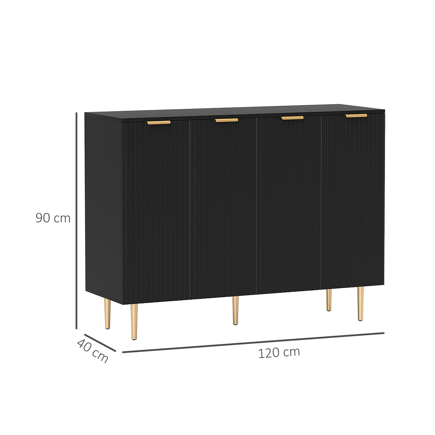 HOMCOM Black Sideboard Buffet Cabinet With Four Doors And Adjustable Shelves For Modern Kitchen Storage