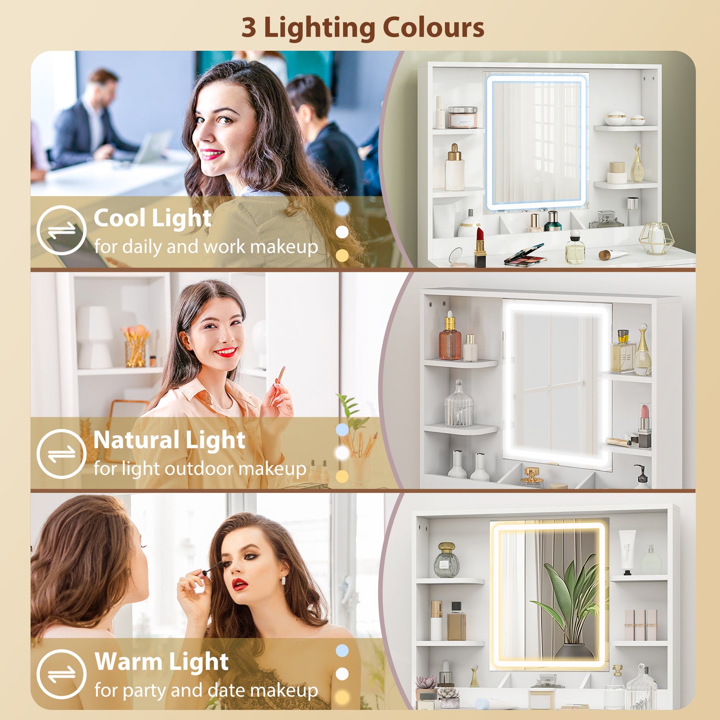 HOMCOM Elegant Dressing Table With LED Mirror And Adjustable Color Temperature White Finish