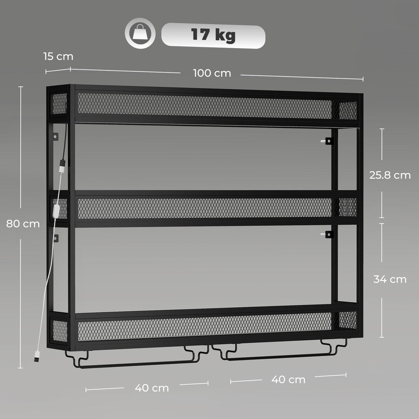 Homcom Wall Mounted Wine Rack With Led Lights And Six Glass Holders