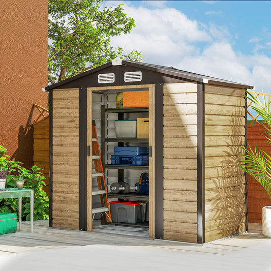 Outsunny 7 By 4 Feet Garden Shed With Galvanised Steel Frame Foundation Kit Double Doors With Lock And Vents Natural