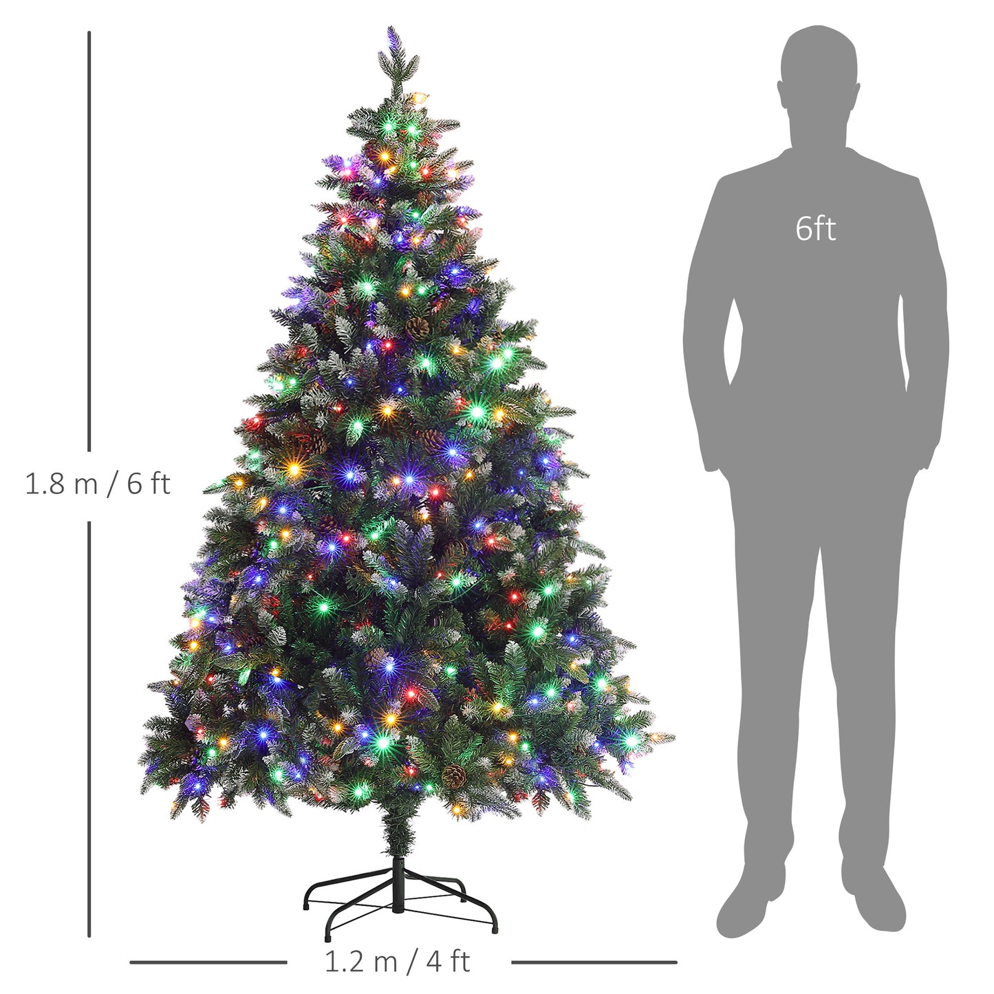 HOMCOM 6ft Prelit LED Christmas Tree with Dual Color Lights and 1078 Realistic Tips on Metal Base - ALL4U RETAILER LTD