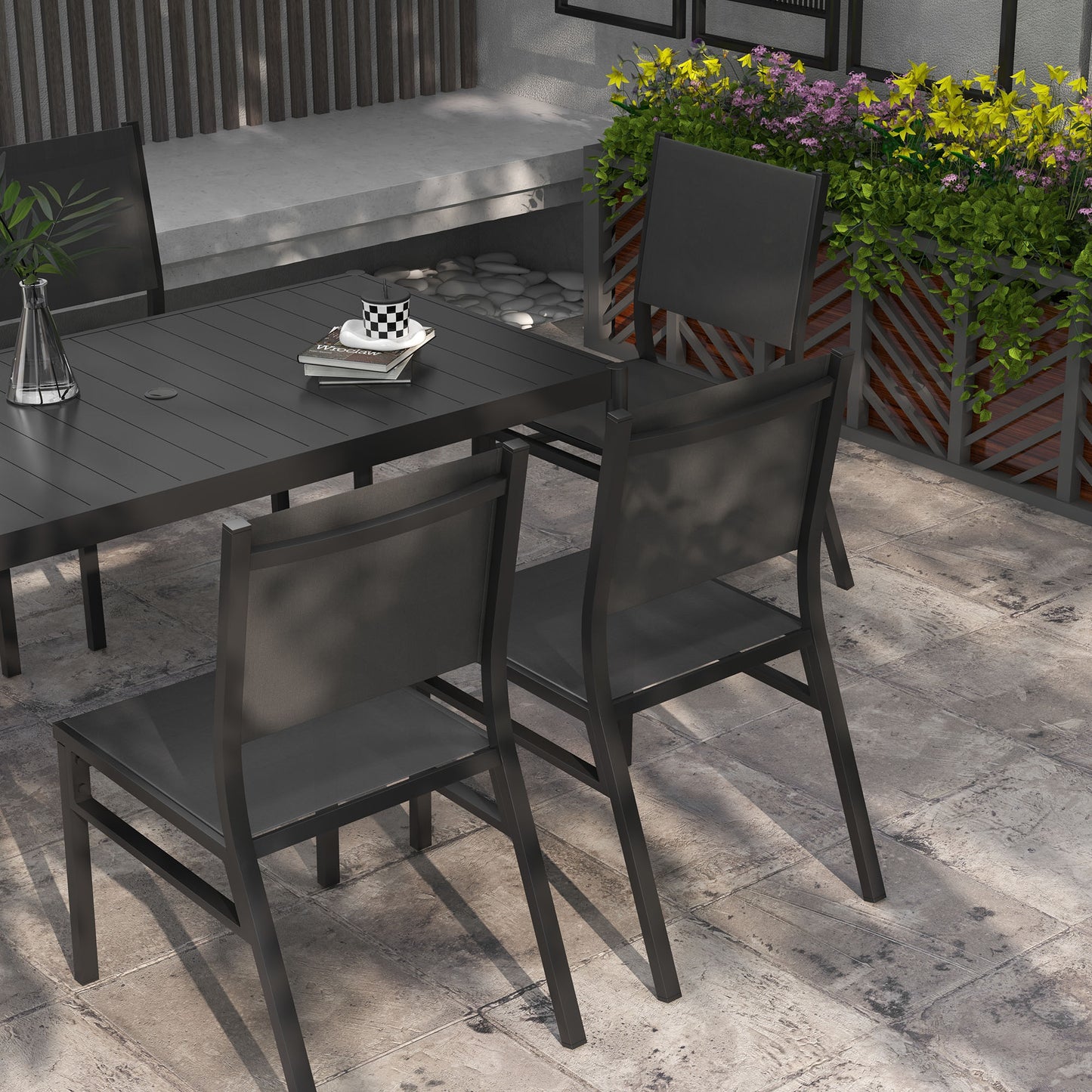 Outsunny 7-Piece Outdoor Steel Dining Set with Aluminium-Top Table and Breathable Mesh Chairs - ALL4U RETAILER LTD