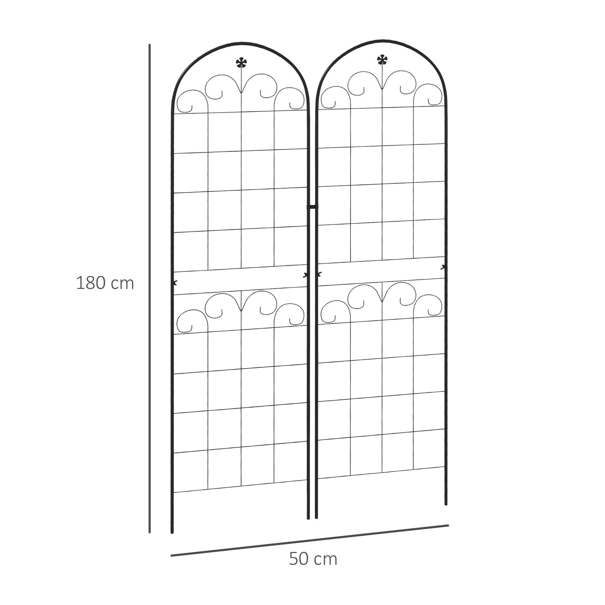 Outsunny Metal Trellis Set of 2, Garden Trellis for Climbing Plants Support Frames, Floral Design - ALL4U RETAILER LTD