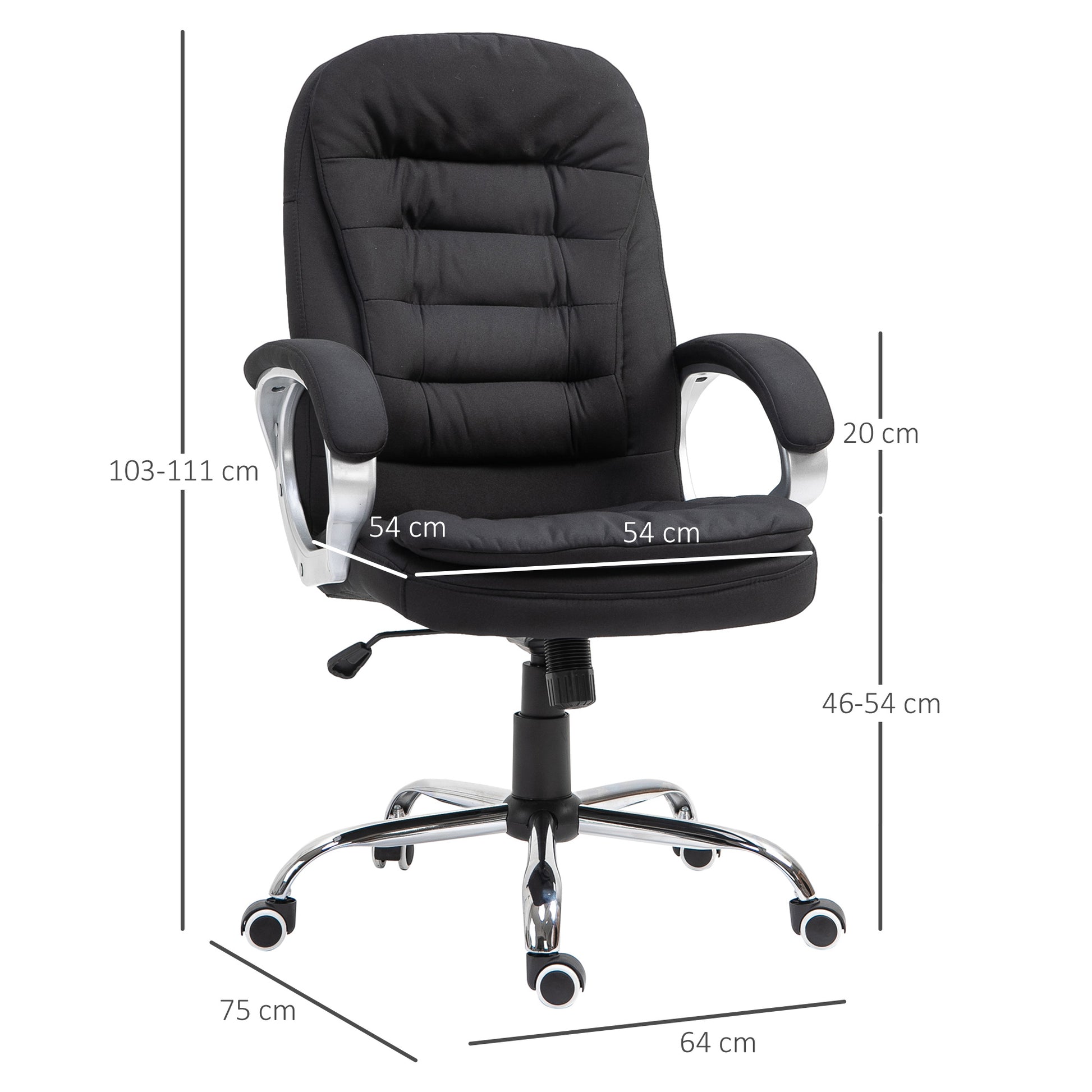 Vinsetto Adjustable Swivel Task Chair with Armrests and Linen Upholstery in Black for Home Office - ALL4U RETAILER LTD