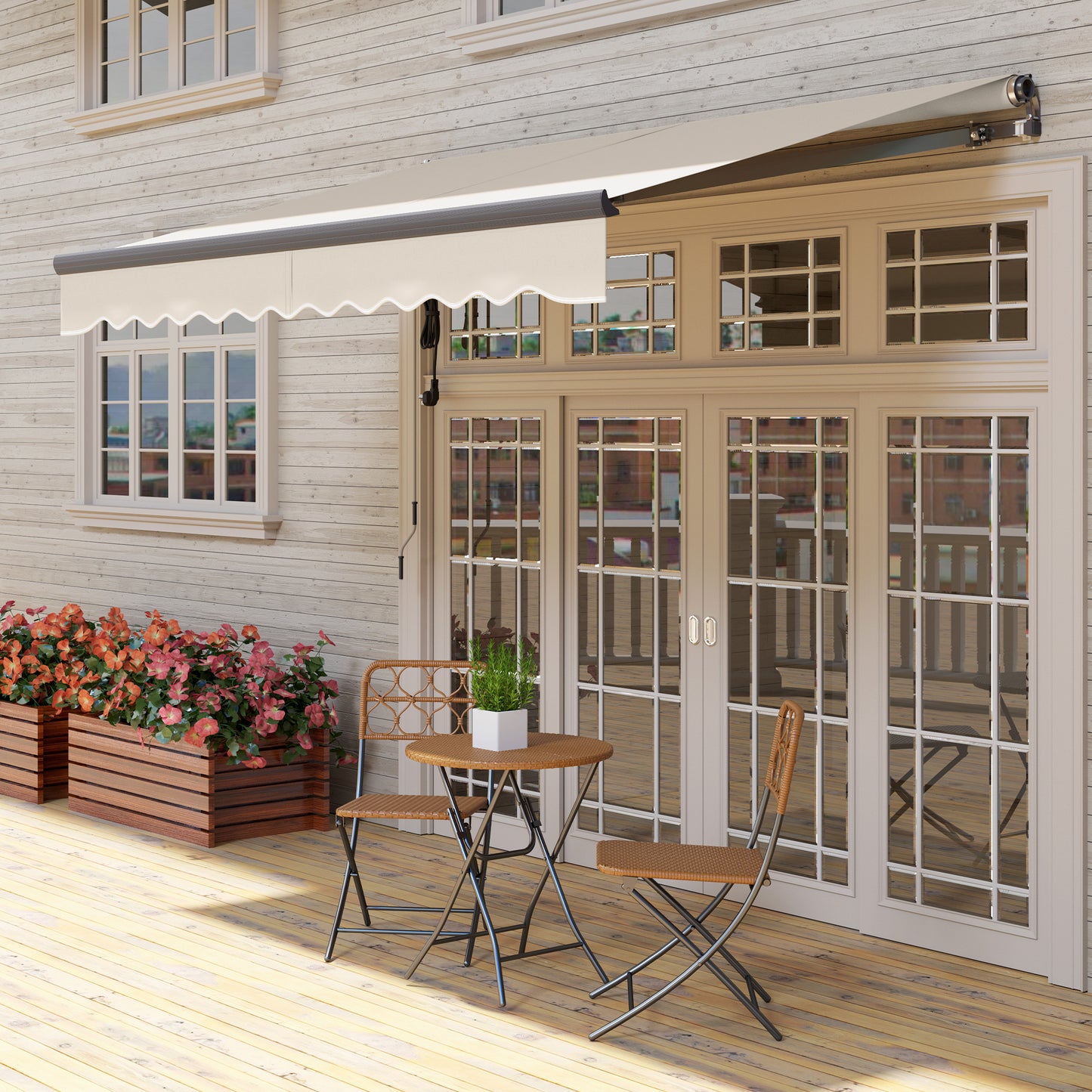 Outsunny 2.5m x 3m Electric and Manual Awning with Remote Beige for Sun Protection Above Doors and Windows