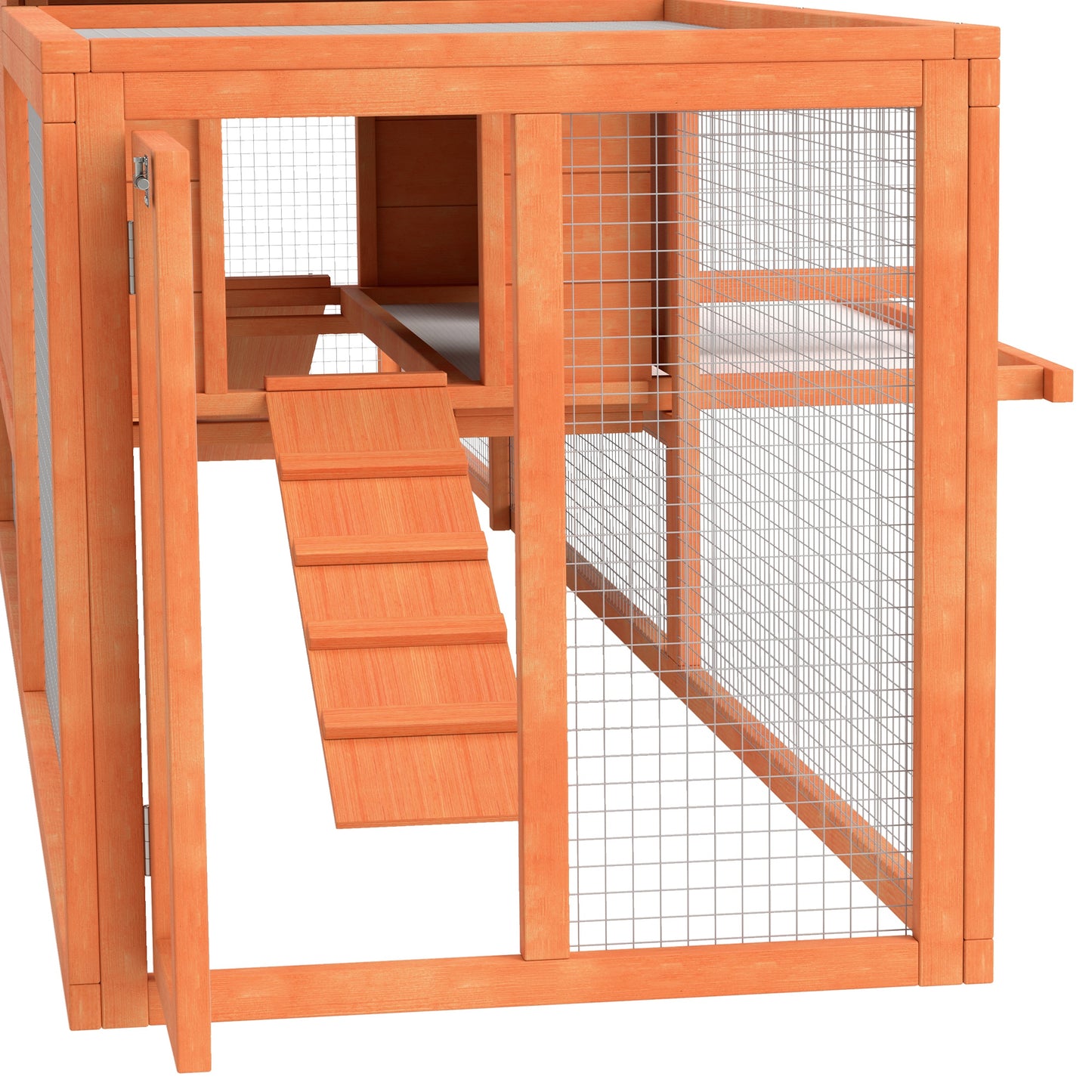 PawHut Wooden Rabbit Hutch with Enclosed Run, Easy-Clean Tray, Weatherproof Roof, 309 x 70 x 87cm, Vibrant Orange - ALL4U RETAILER LTD