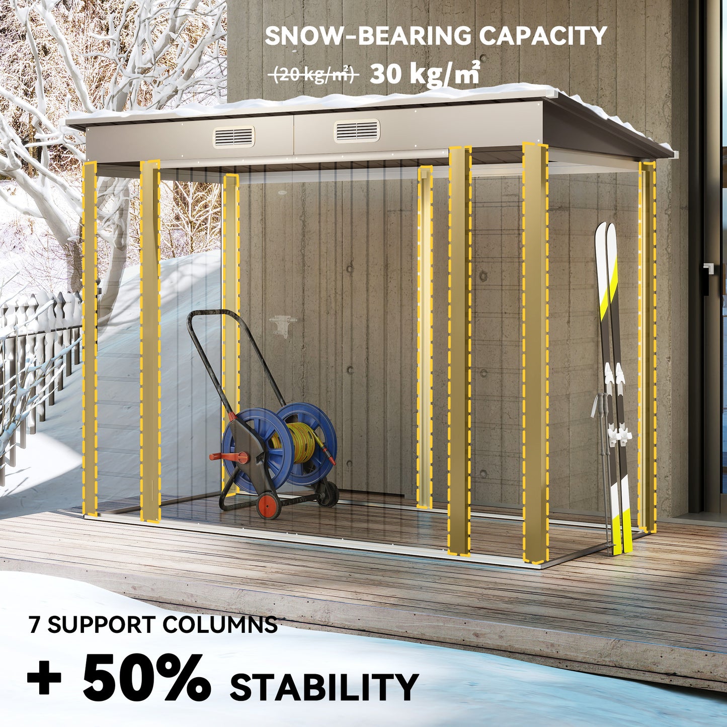 Outsunny 3.7 x 7.9ft Galvanised Steel Shed With Latched Door And Padlock Light Grey