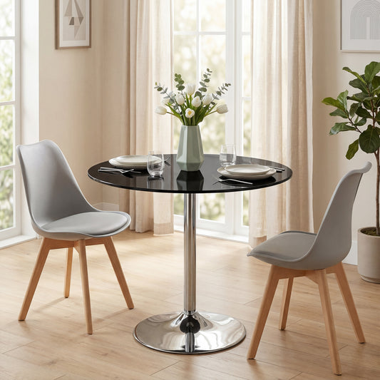 HOMCOM Round Bar Table Modern Dining Table With Tempered Glass Top And Steel Frame For Four 80 x 80 x 77 cm Black
