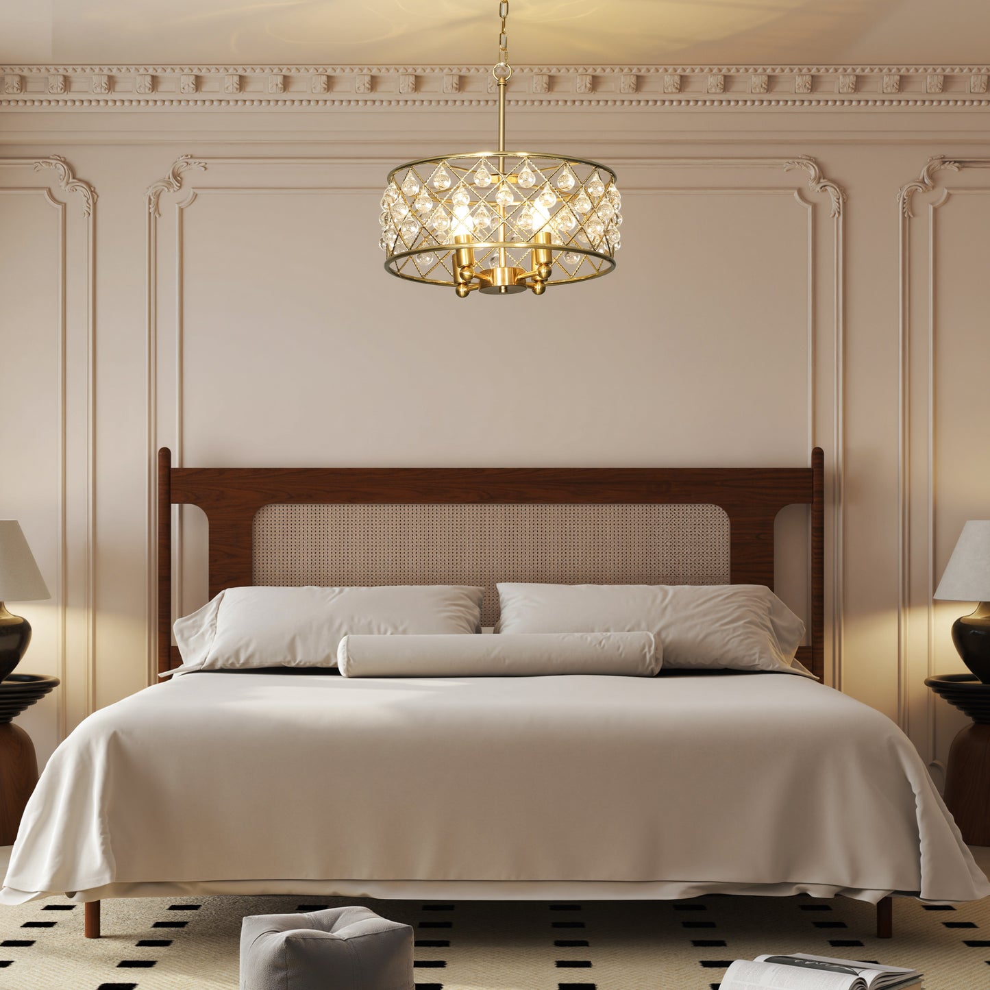 HOMCOM 51 Crystallite Four Bulb Chandelier Gold Tone With Adjustable 130 Cm Chain And Sparkling Crystal Balls