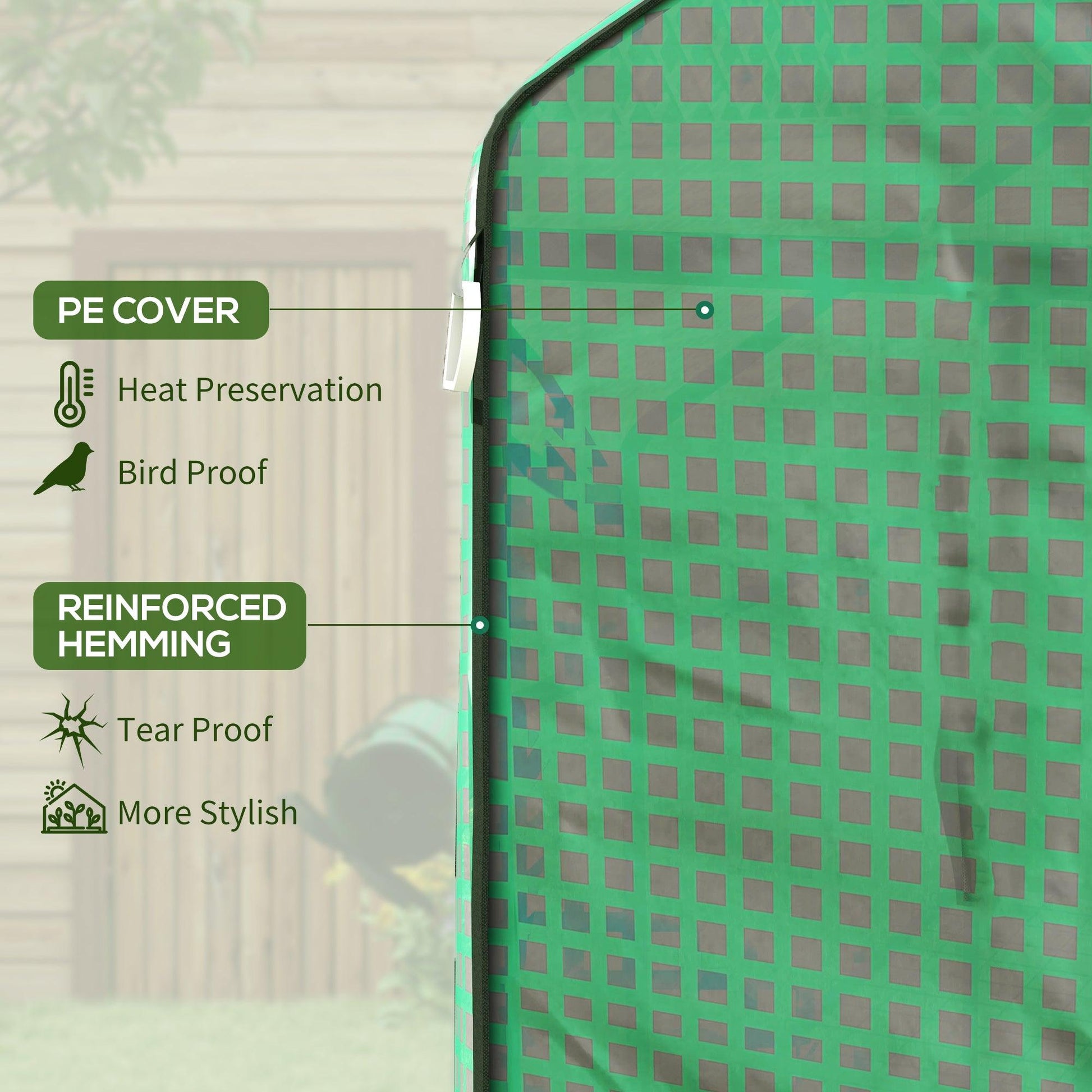 Outsunny Greenhouse Cover Replacement Walk-in PE Hot House Cover with Roll-up Door and Windows, 140 x 73 x 190cm, Green - ALL4U RETAILER LTD