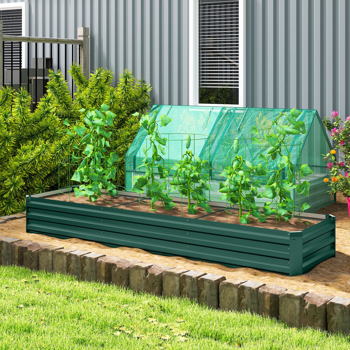 Outsunny 60 x 240cm Galvanised Steel Planter With Open Bottom Raised Garden Bed
