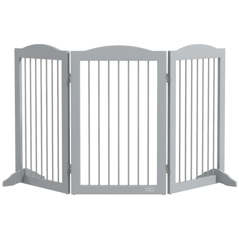 PawHut Foldable Dog Gate | Freestanding Pet Gate with Two Support Feet | Ideal for Staircases, Hallways, and Doorways | Grey - ALL4U RETAILER LTD