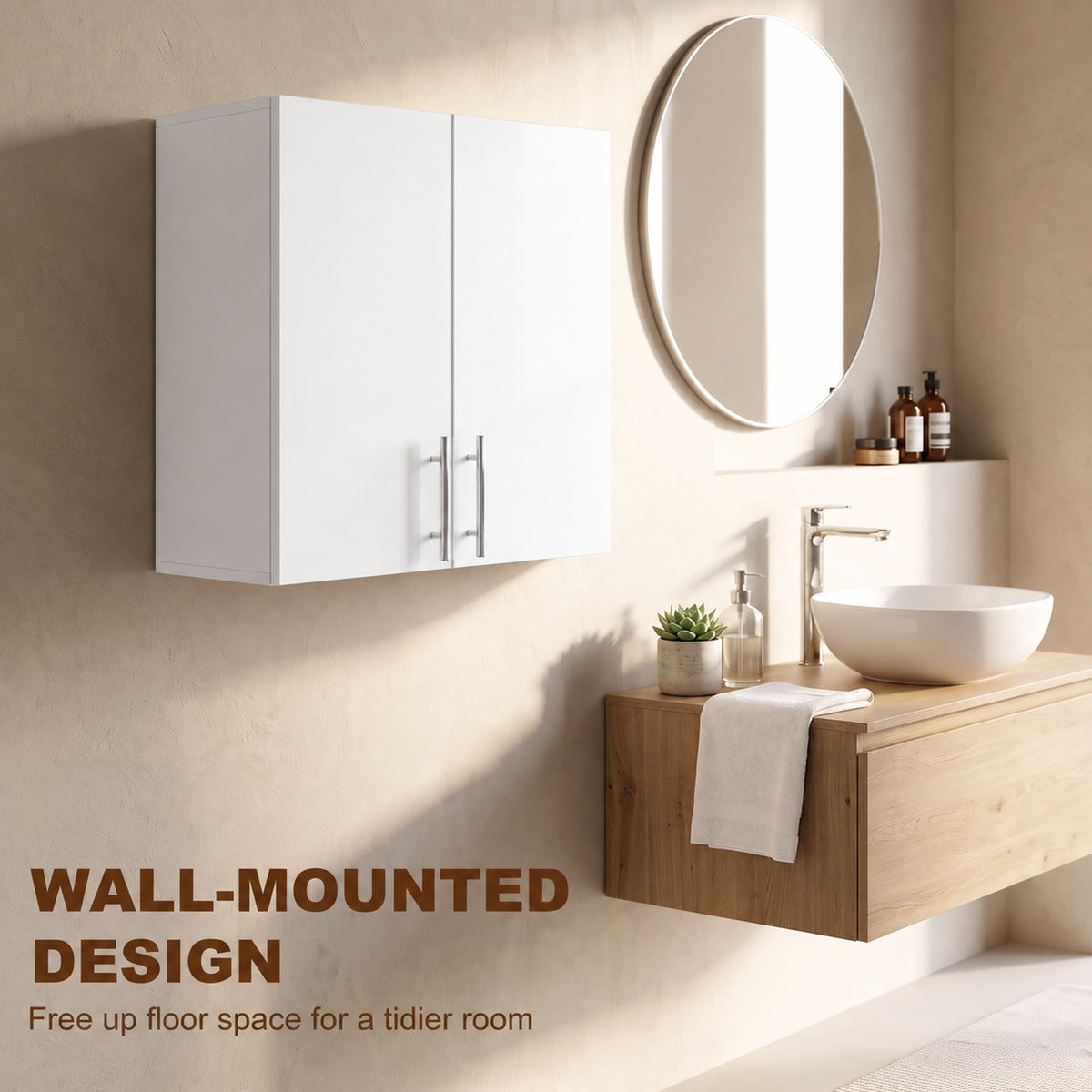 HOMCOM Wall Mounted Bathroom Cabinet with 2 Doors and Adjustable Shelf White