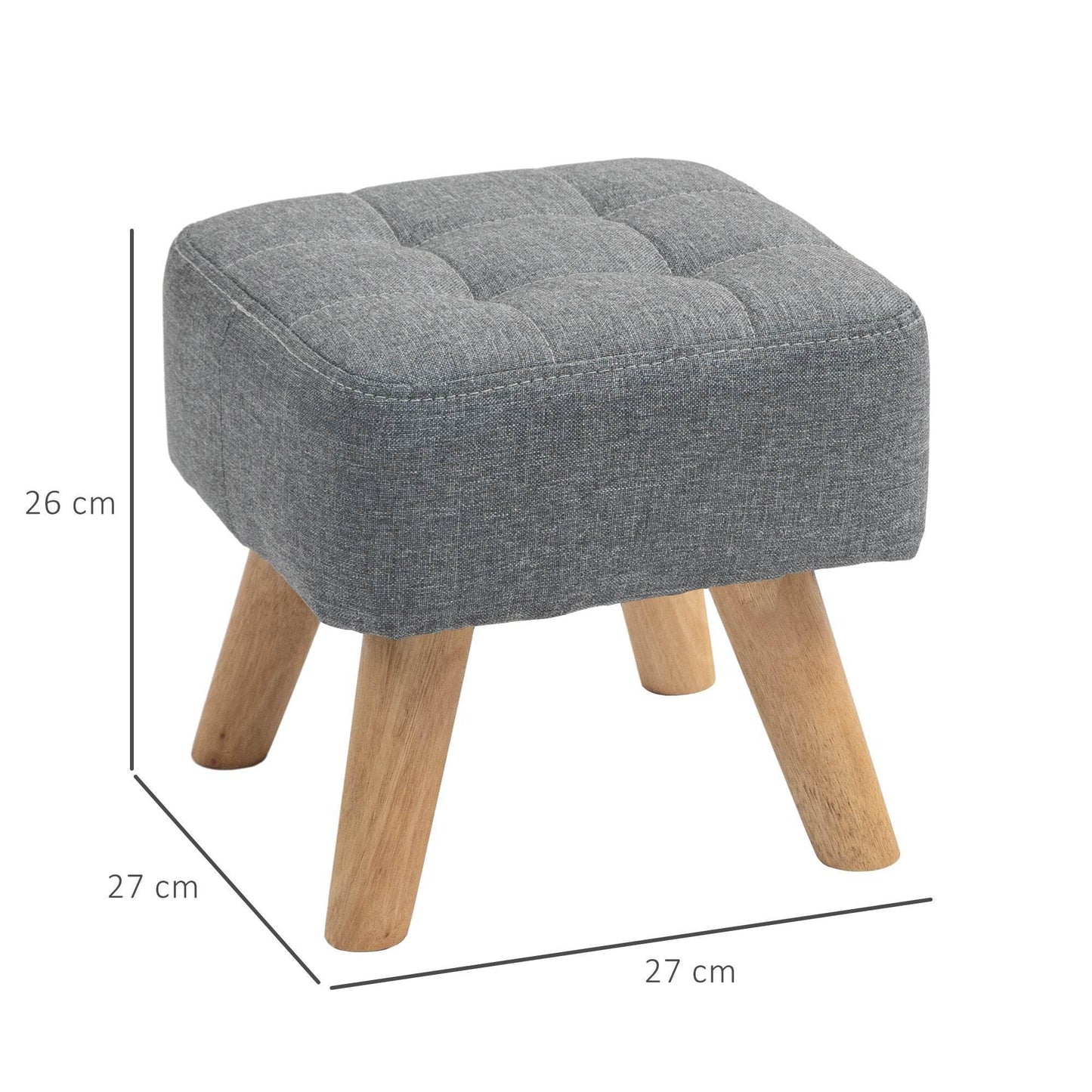 HOMCOM Stylish Grey Tufted Foot Stool with Rubber Wood Legs and Padded Seat for Living Room, Bedroom, and Entryway - ALL4U RETAILER LTD