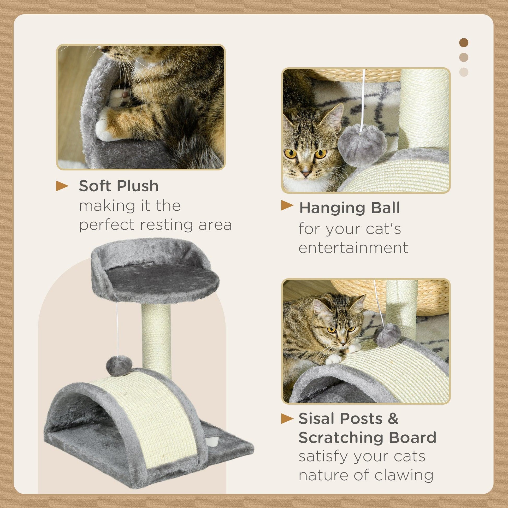 PawHut Cat Scratching Post Tree Climber Grey - ALL4U RETAILER LTD