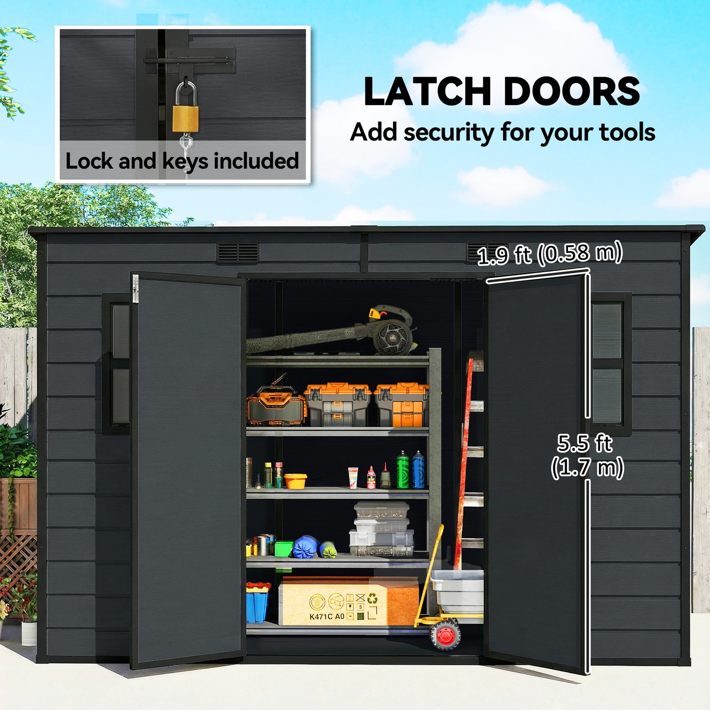 Outsunny 10 By 4 Ft Resin Garden Shed Outdoor Storage Shed With Floor Windows Lockable Doors And Vents Dark Grey