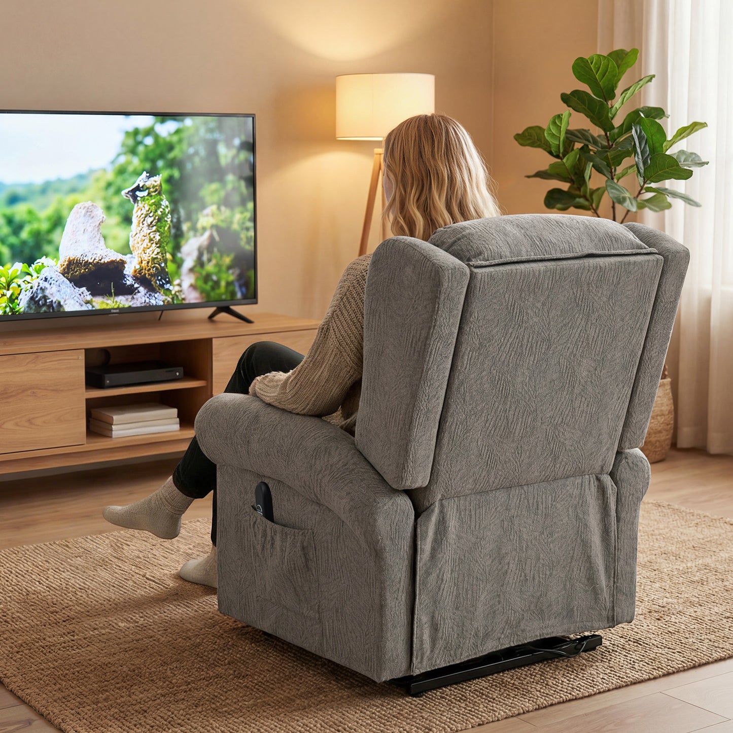 HOMCOM Velvet Feel Electric Riser Recliner Chair Power Lift With Remote Control For Elderly Dark Grey