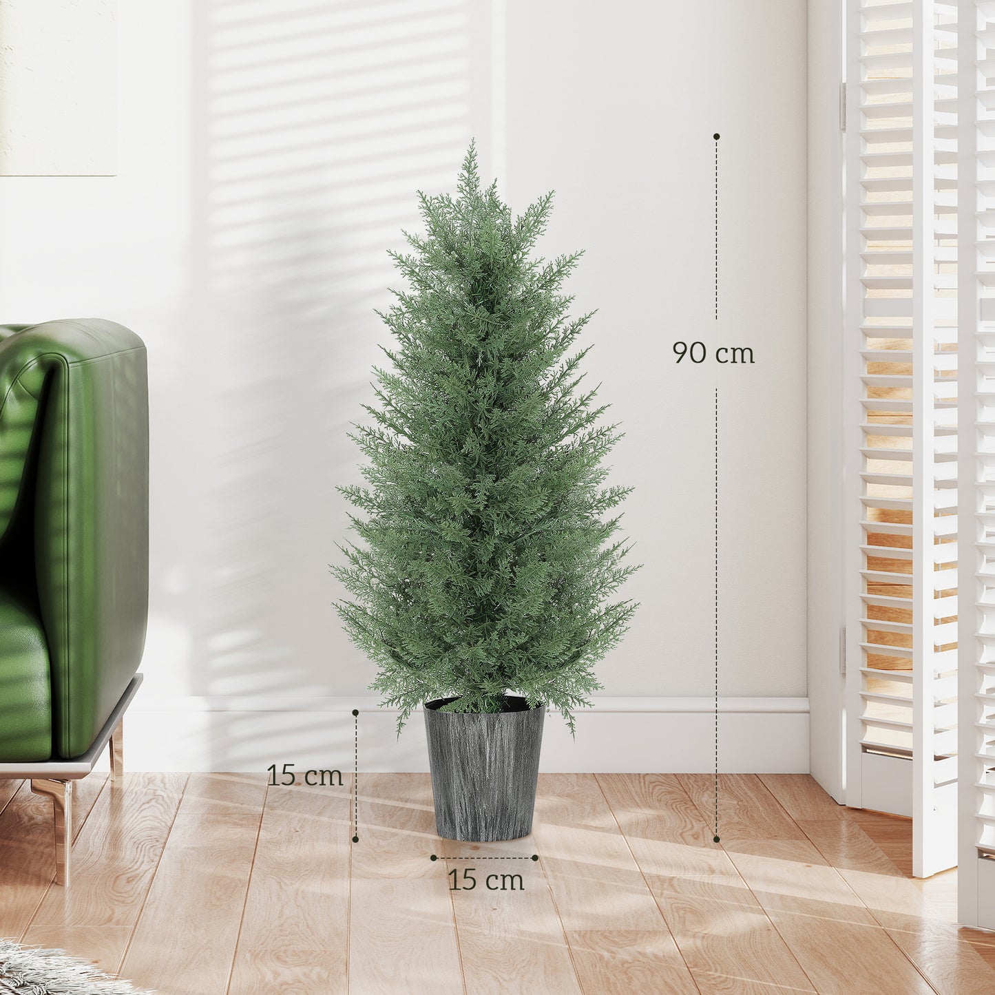 HOMCOM 90cm Artificial Cypress Trees Set Of 2 With Decorative Pots UV Resistant Indoor Outdoor Decor Green