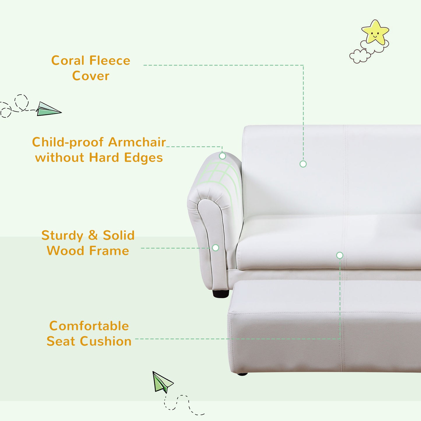 HOMCOM 2 Seater Toddler Chair Kids Twin Sofa Childrens Double Seat Furniture Armchair Boys Girls Couch Footstool White - ALL4U RETAILER LTD