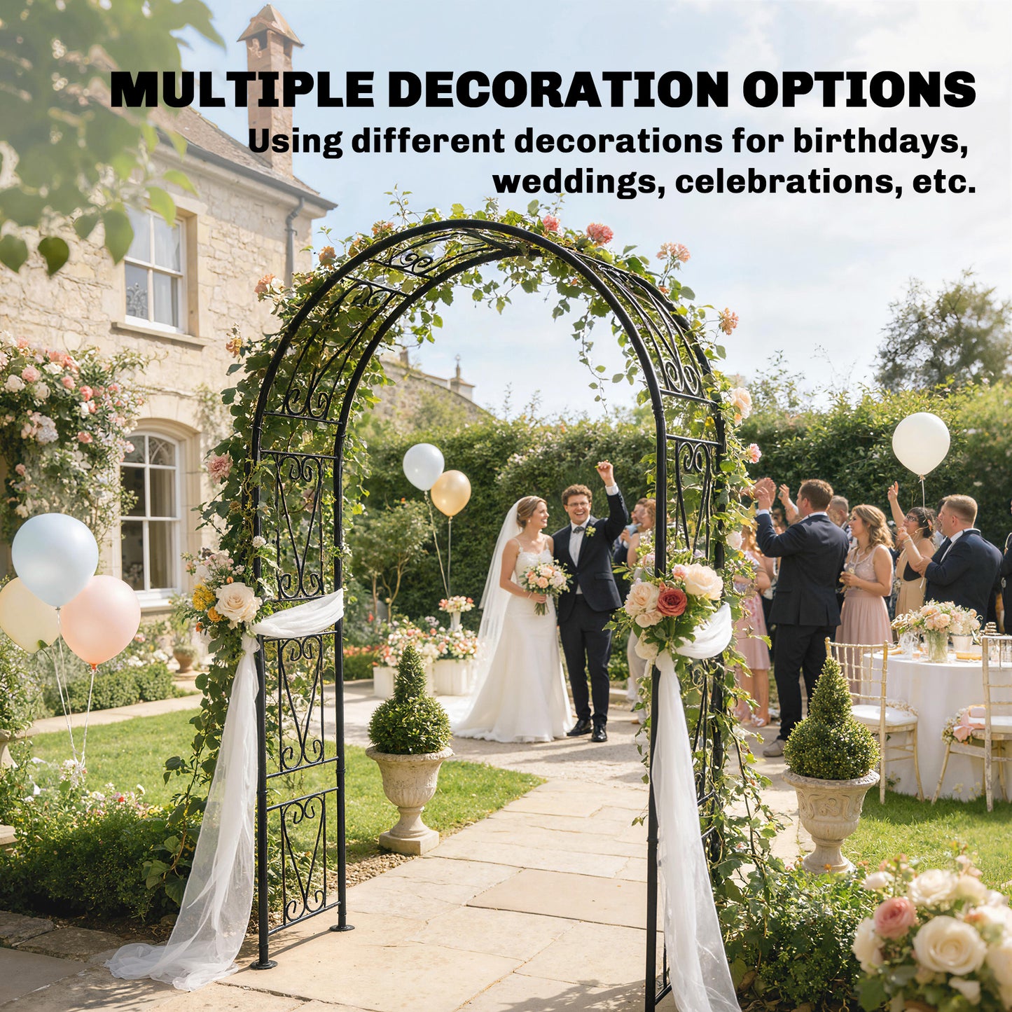 Outsunny Garden Arch Arbour Trellis For Climbing Plants Rose Arch Wedding Garden Decoration 155x40x246 cm Black