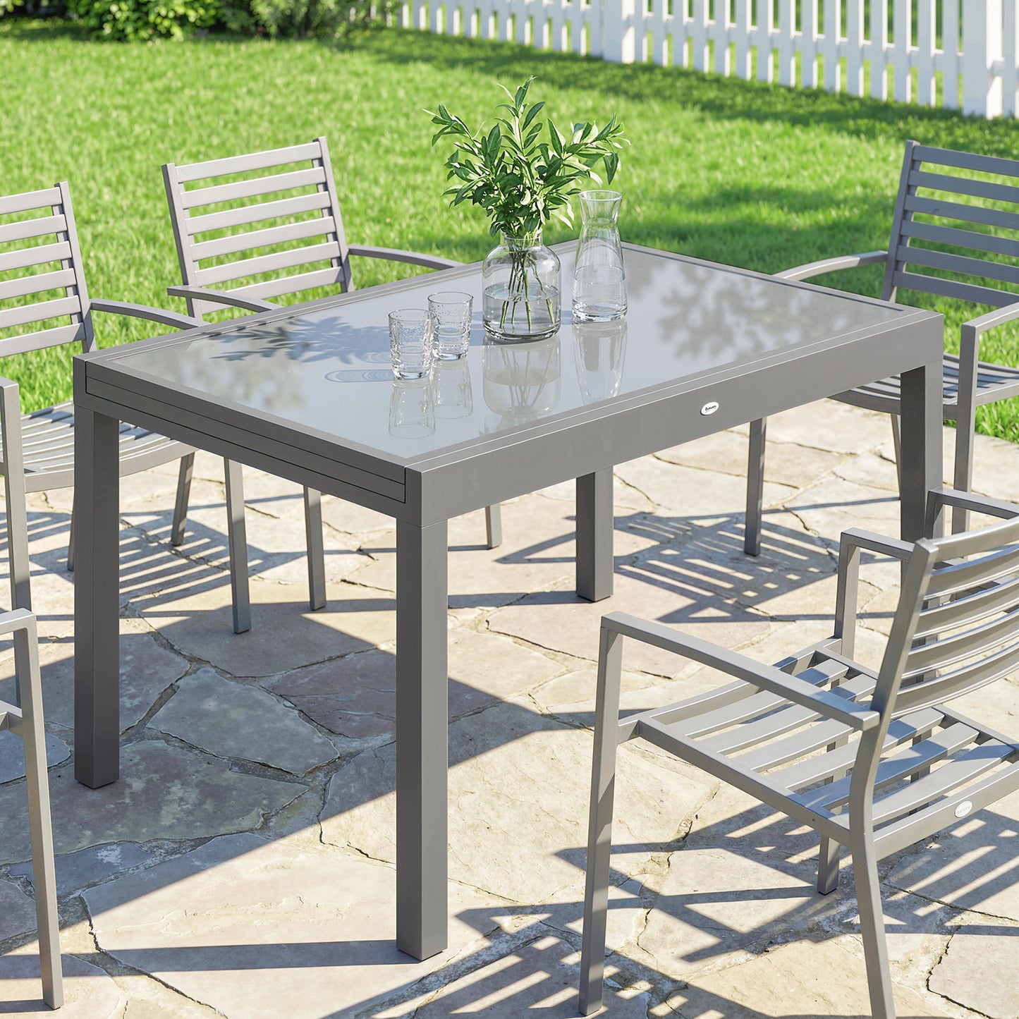 Outsunny Extending Garden Table for 6 to 10 People Aluminum Outdoor Dining Table with Tempered Glass Top Grey