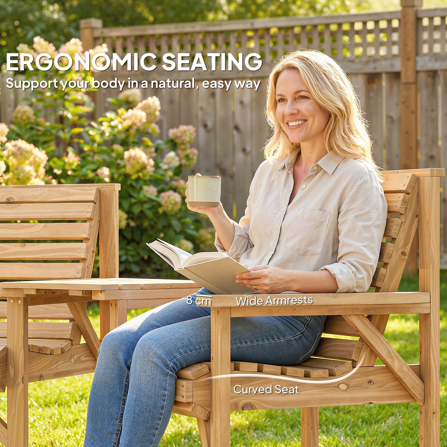 Outsunny Three Piece Wooden Garden Furniture Set With Detachable Table 1 Chair 1 Bench Natural Wood Finish
