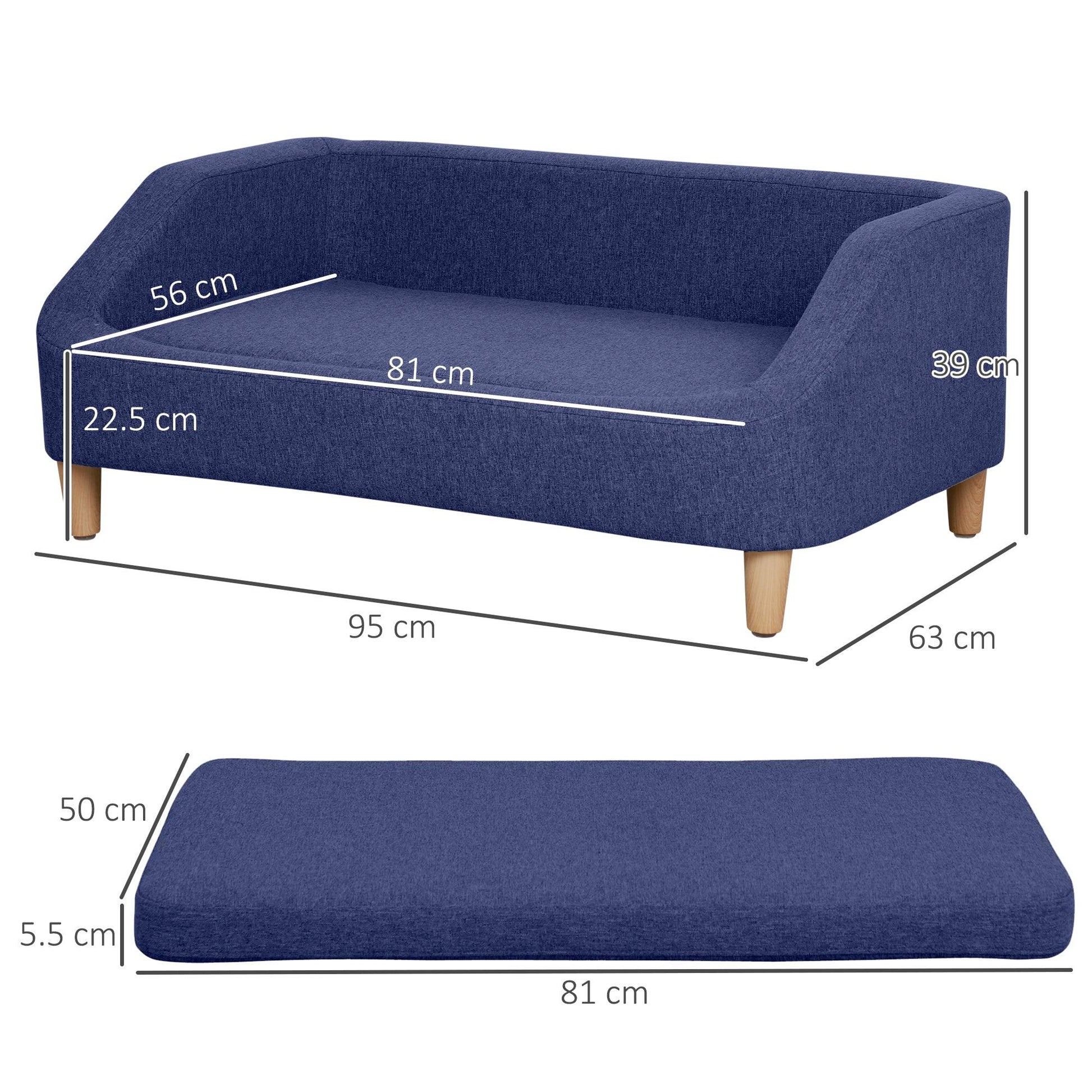 PawHut Dog Sofa Bed with Soft Washable Cushion - Blue - ALL4U RETAILER LTD