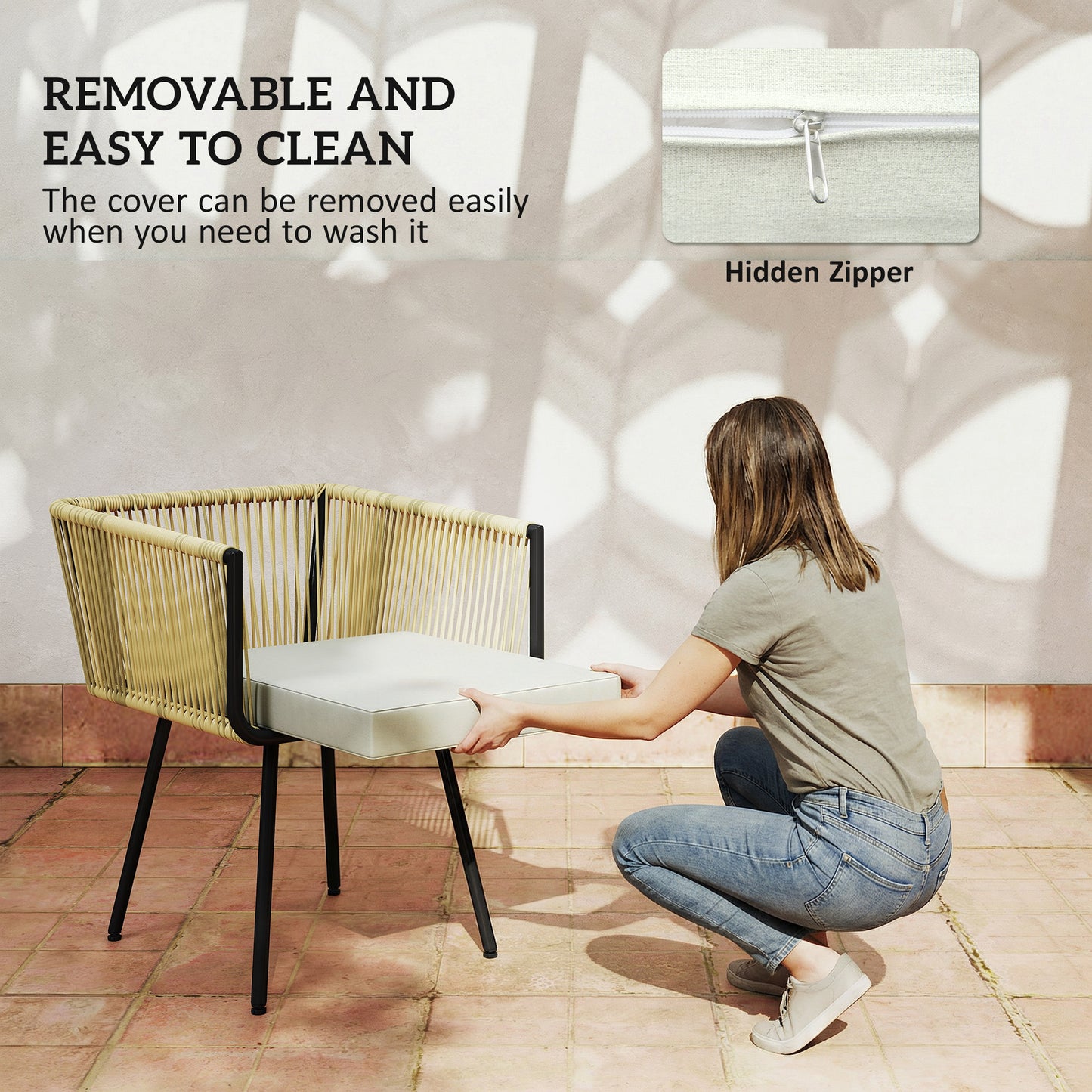 Outsunny 5 Piece Garden Furniture Set With Wood Plastic Table And Four Armchairs Beige Outdoor Dining Set
