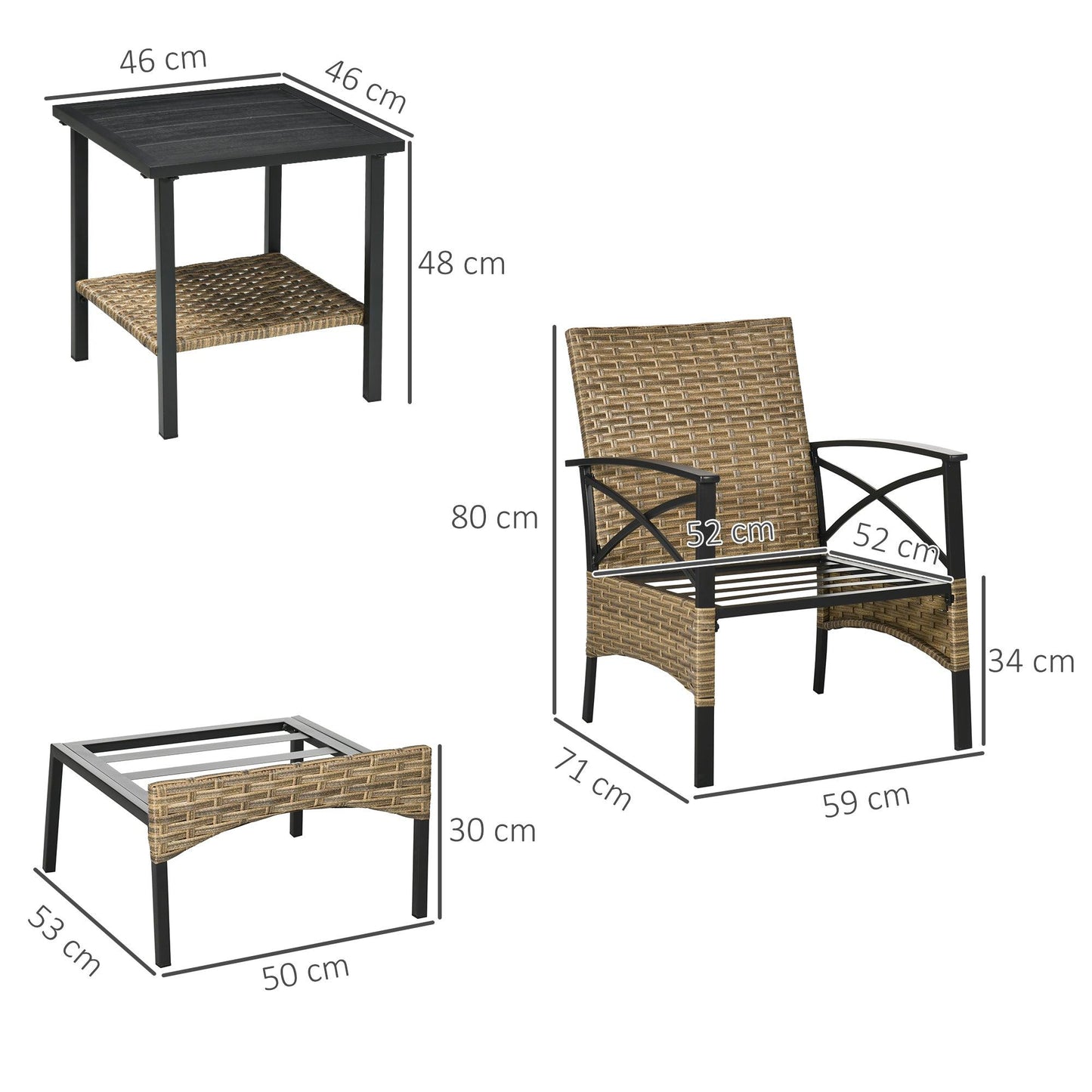 Outsunny 5pc Rattan Garden Furniture Set w/Chair, Footstool and Table, Grey - ALL4U RETAILER LTD