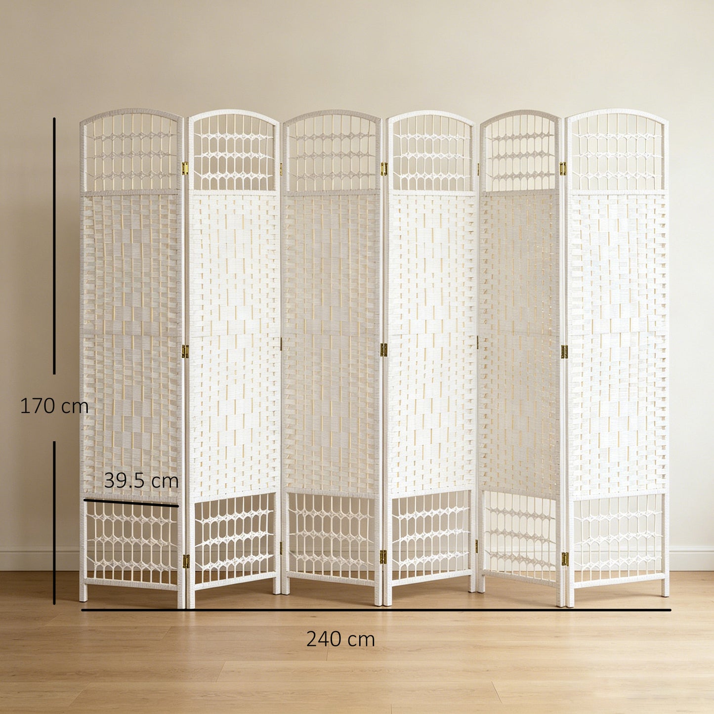 HOMCOM Six Panel Folding Room Divider Privacy Screen Paravent Partition Separator For Living Room And Bedroom White